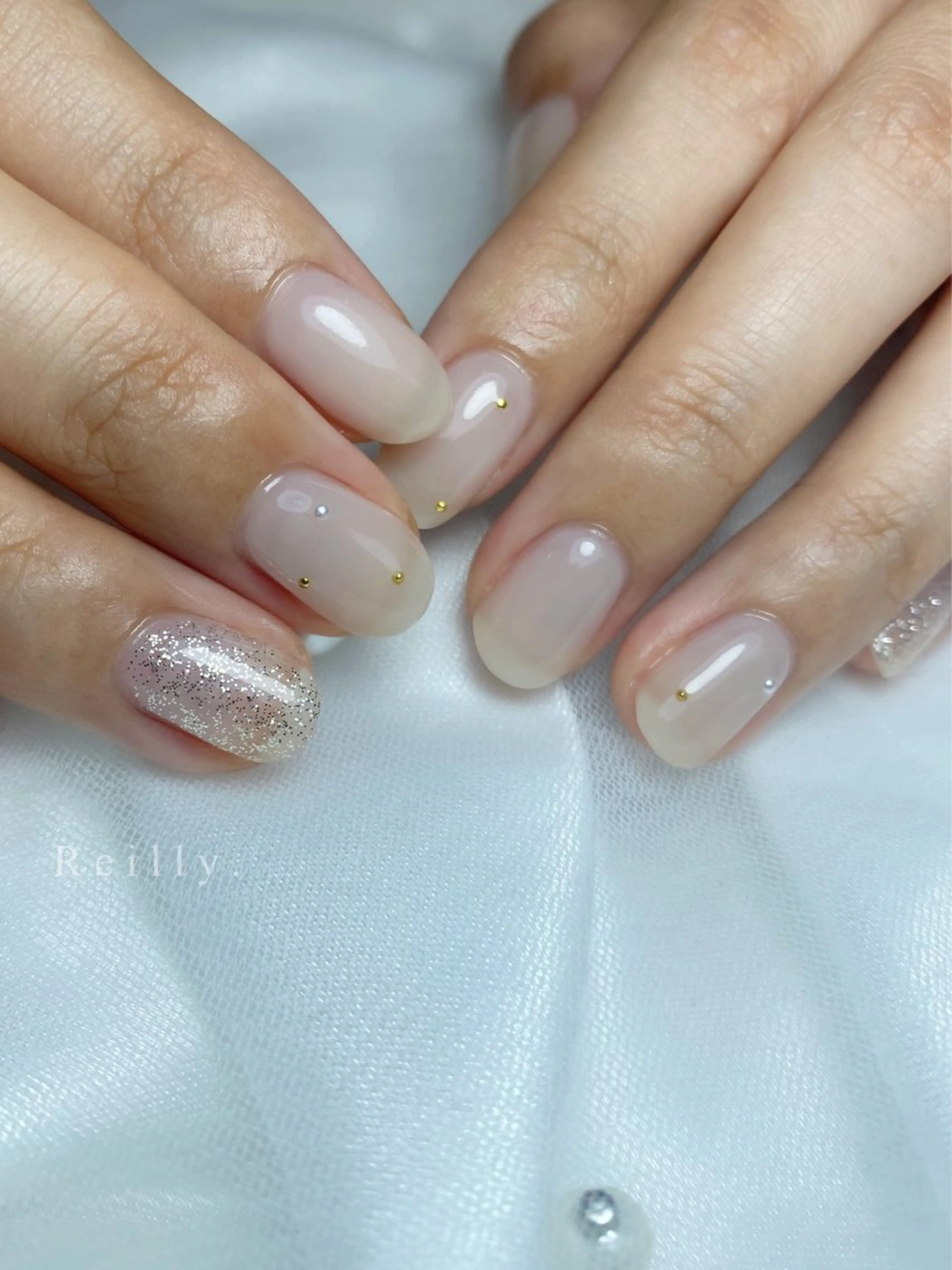 ネイル フラッシュネイル フレンチネイル ジェルネイル グラデーション ラメ(グリッター) ハンドネイル ハンドケア REILLY.　private nail salon所属・Marina 《REILLY.》のネイルデザイン