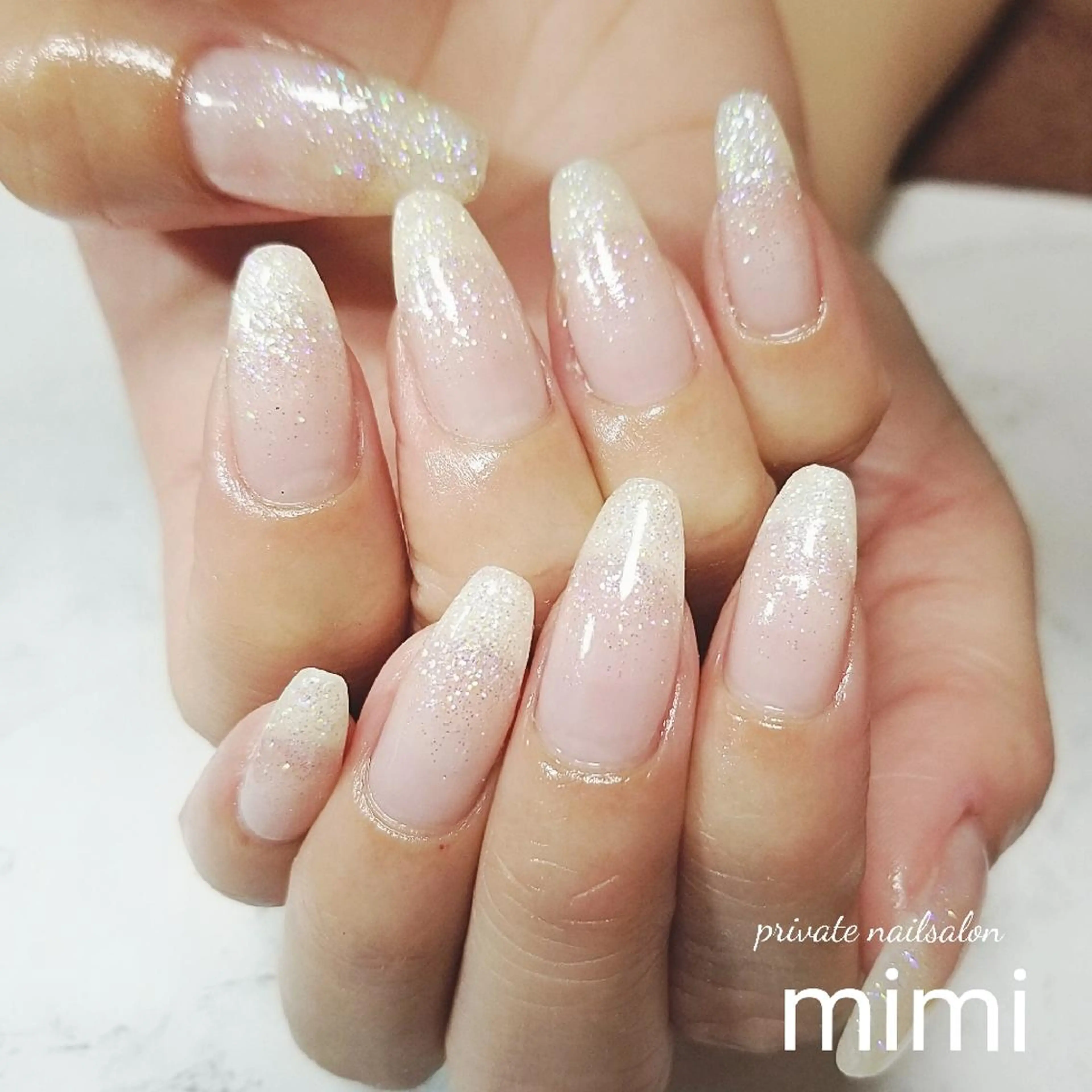 ネイル クリアネイル グラデーション ラメ(グリッター) ラメグラデーション ハンドネイル 博多ネイル ｍｉｍｉのネイルデザイン