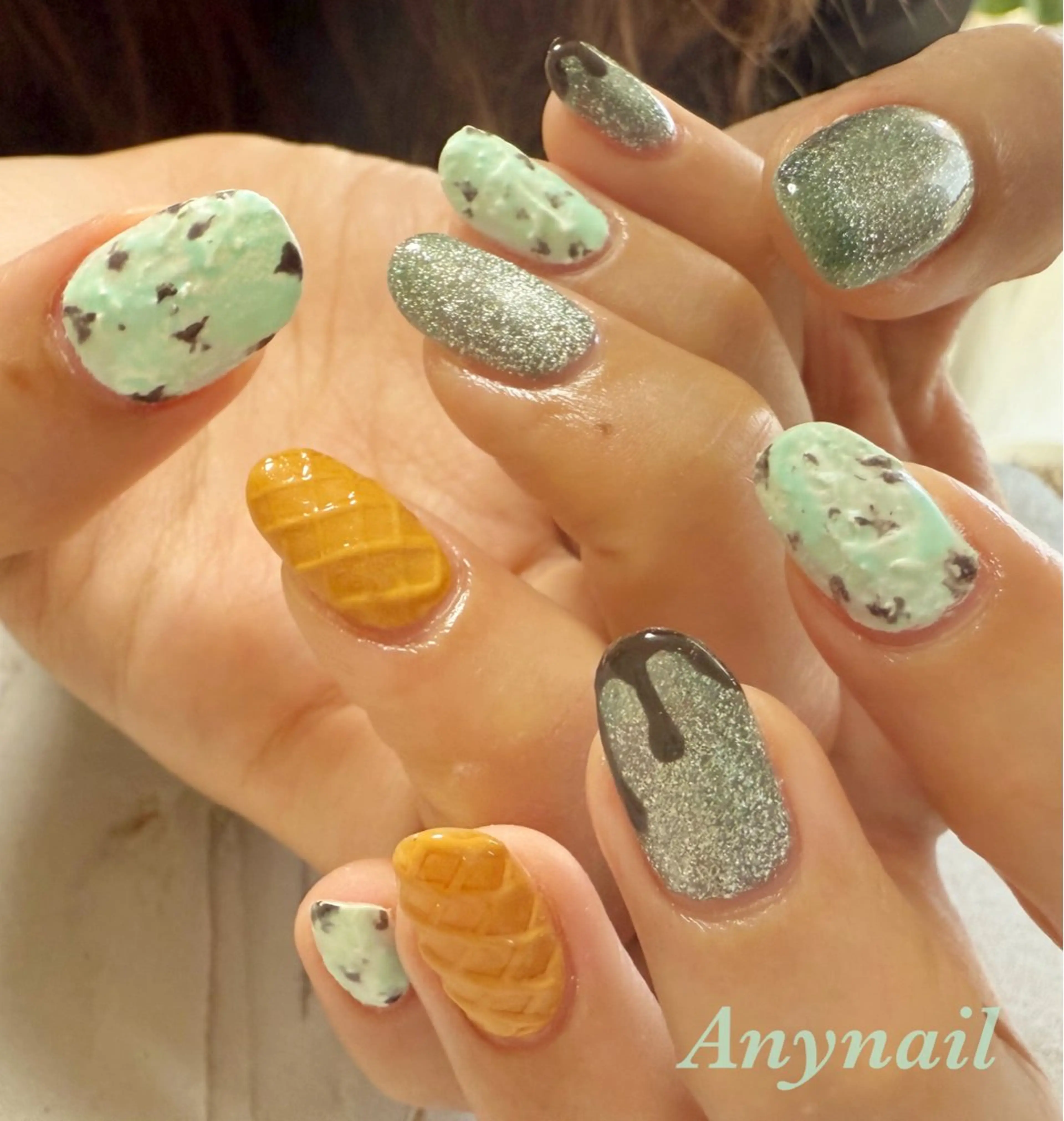 ネイル ブルー 氷ネイル・うるうるネイル 持ち込み 夏ネイル 岩澤 恵子のネイルデザイン