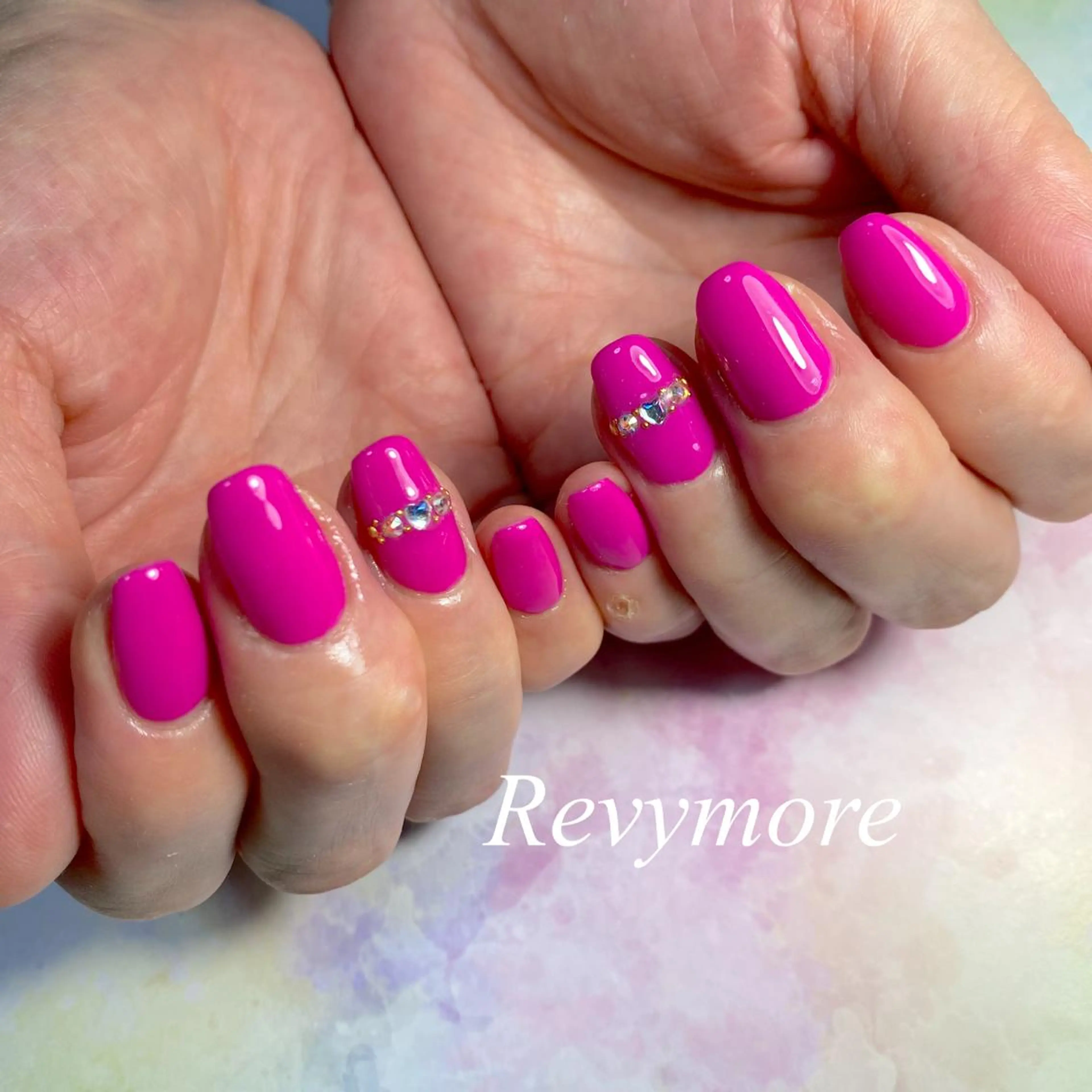 ミディアム ネイル 韓国風ヘア アートネイル ブルー ジェルネイル ハート nail salon Revymore所属・nail salon Revymoreのネイルデザイン