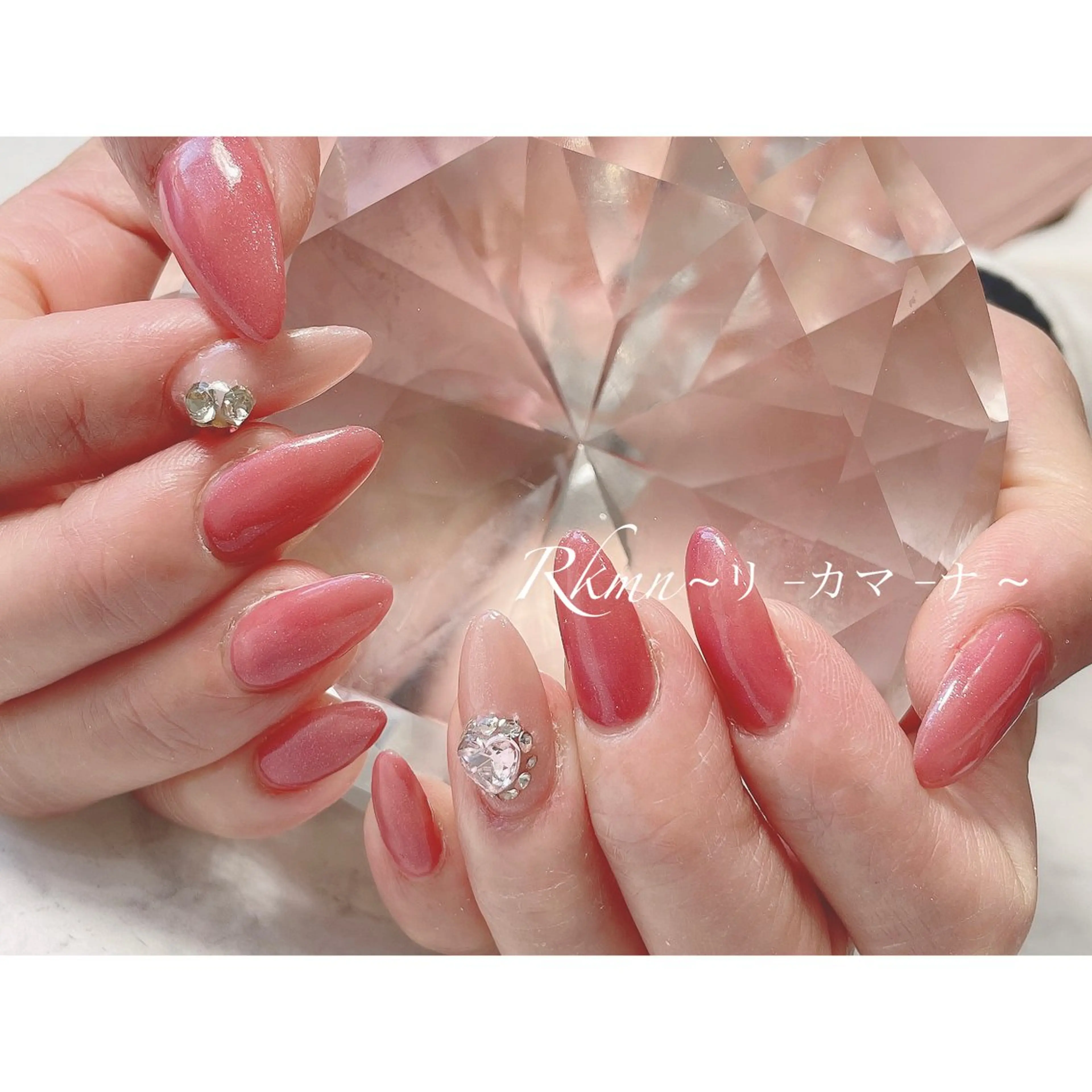 ネイル アートネイル ハート ピンク 春ネイル ハンドネイル フットネイル ハンドケア Rkmn ~リ-カマ-ナ~のネイルデザイン