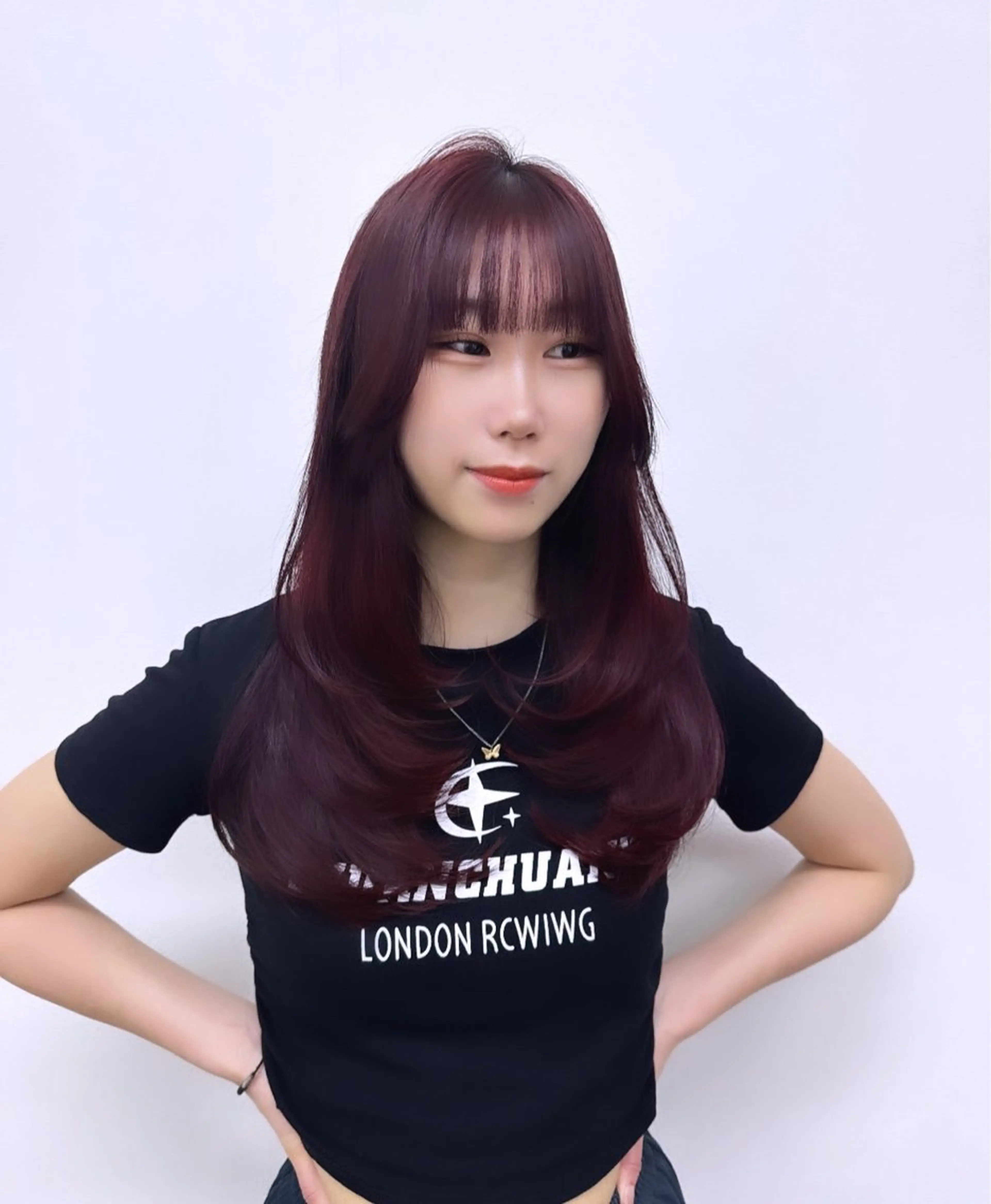 ロング カラー ヘアアレンジ レッドカラー 韓国風ヘア レイヤーカット カット ヘアカラー トリートメント 酸性縮毛矯正🧴韓国 レイヤー/髪質改善のヘアスタイル