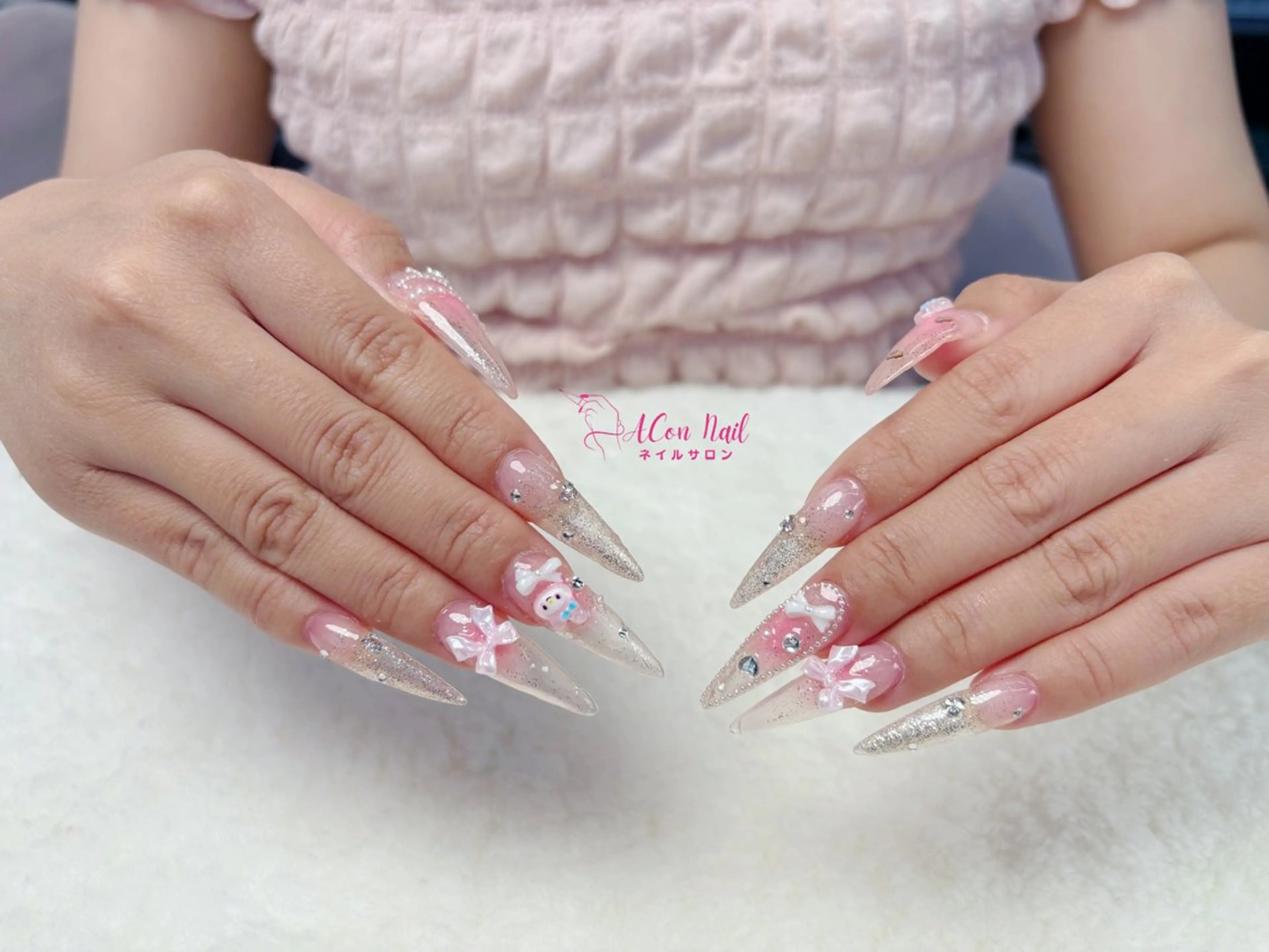 ネイル 桜ネイル 長さ出し フラワーネイル フレンチネイル ジェルネイル ハンドネイル AConNailSalon所属・ACon NailSalonのネイルデザイン