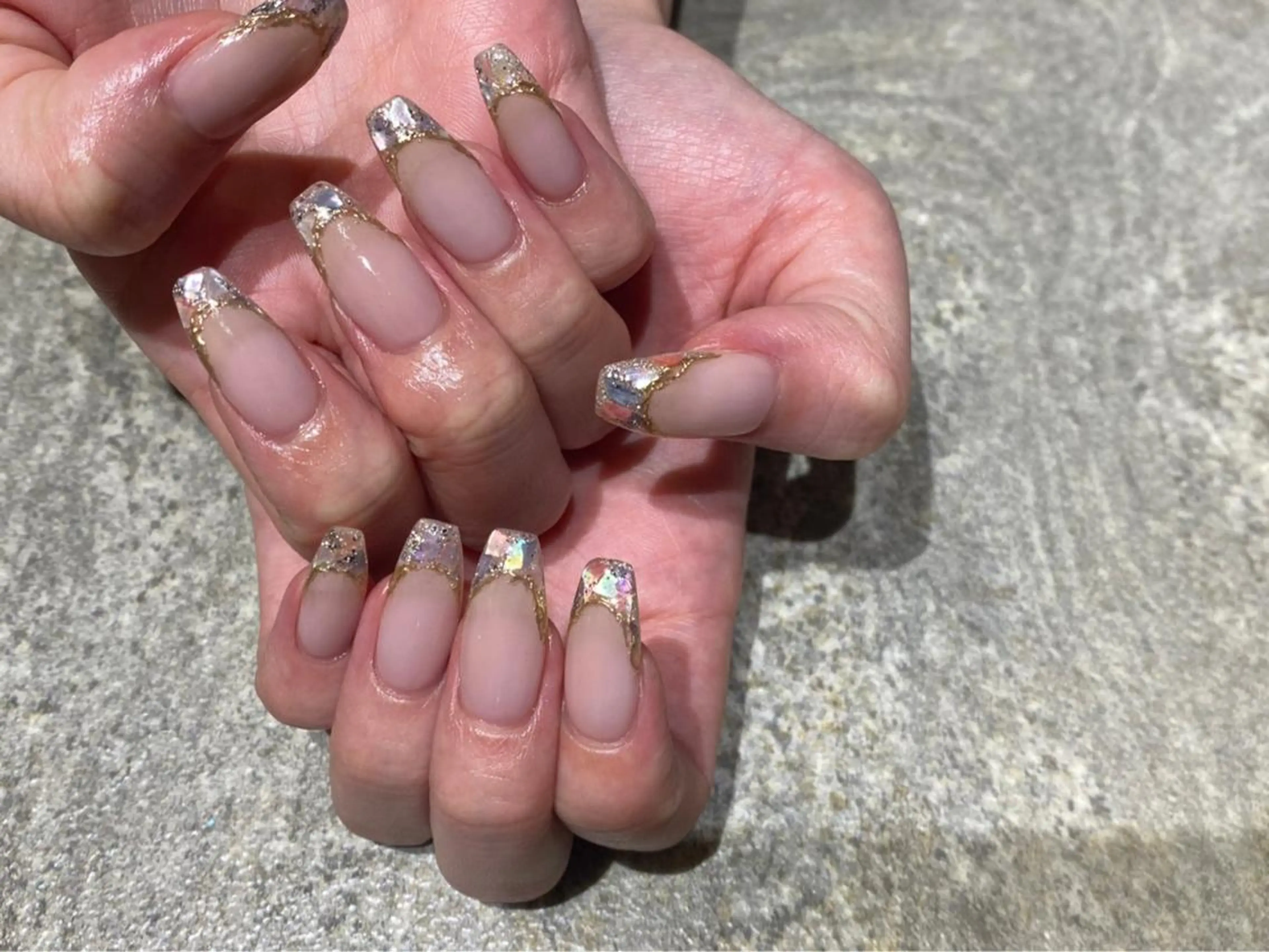 ネイル フレンチネイル ガラスフレンチ 【やり放題専門店】 スカルプ＆長さ出しのネイルデザイン