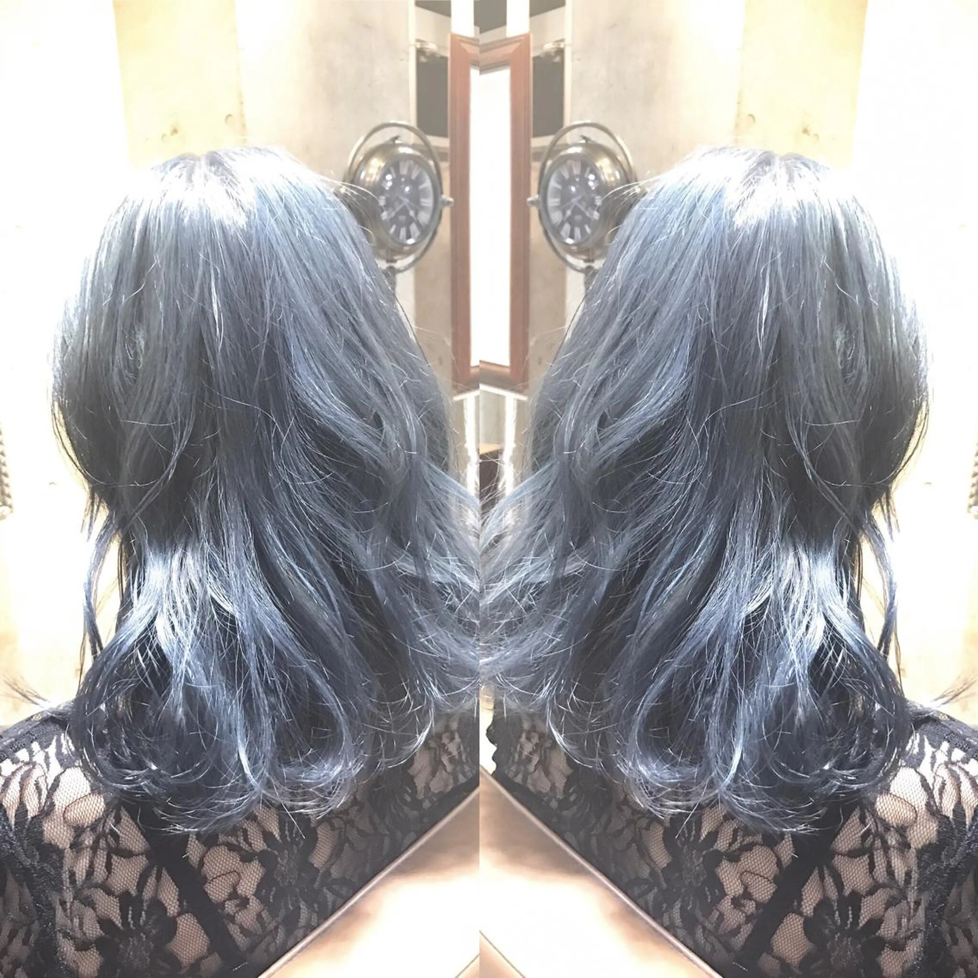 ミディアム カラー パーマ ヘアアレンジ メンズ キッズ ネイル マツエク・マツパ ブルーカラー ブルーグレー ダブルカラー ブルー サロンドミルク 原宿のヘアスタイル