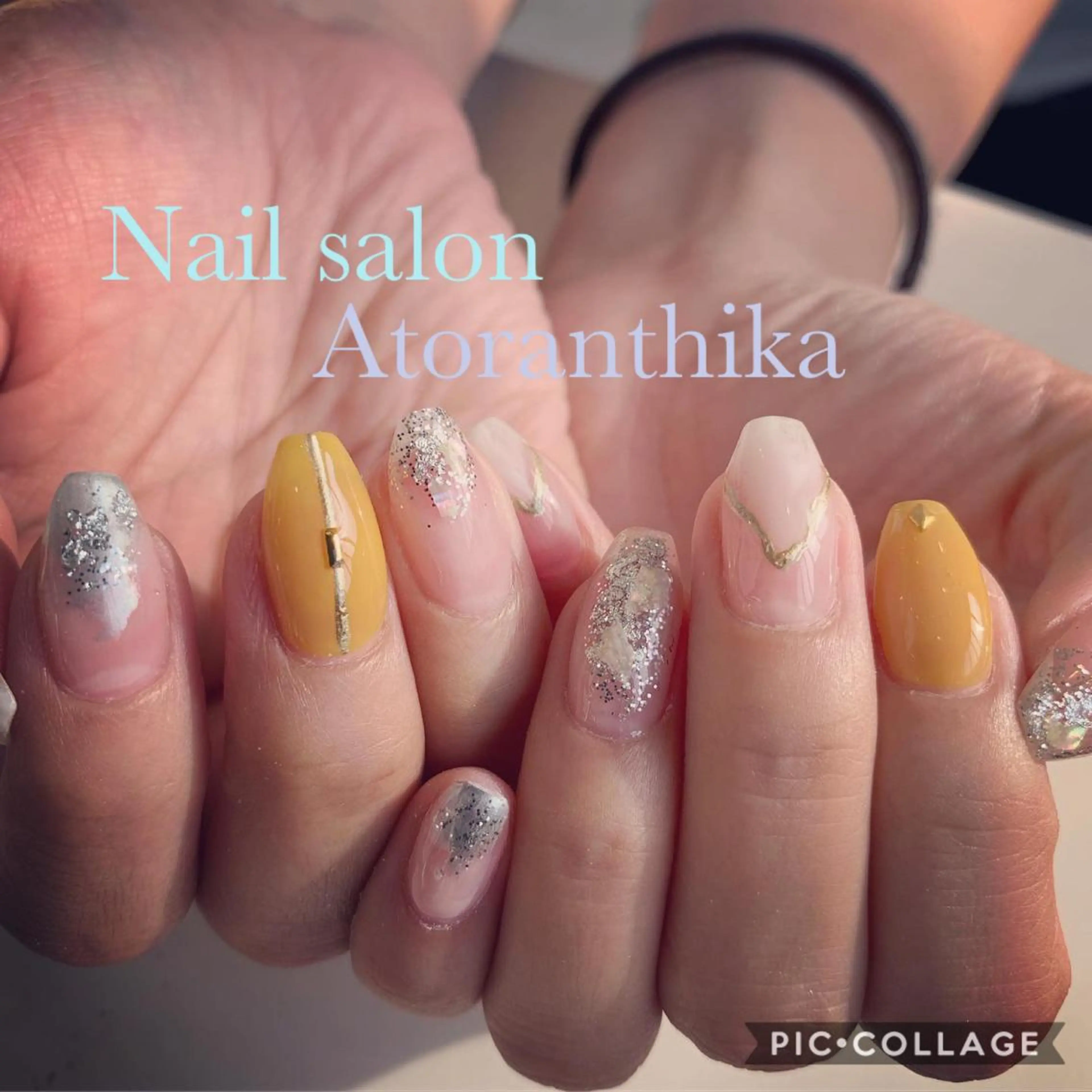 ネイル ミラーネイル ニュアンスネイル シルバー 黄色 ハンドネイル Nail salon Atlantica所属・Nail salon ✩ ｱﾄﾗﾝﾃｨｶのネイルデザイン
