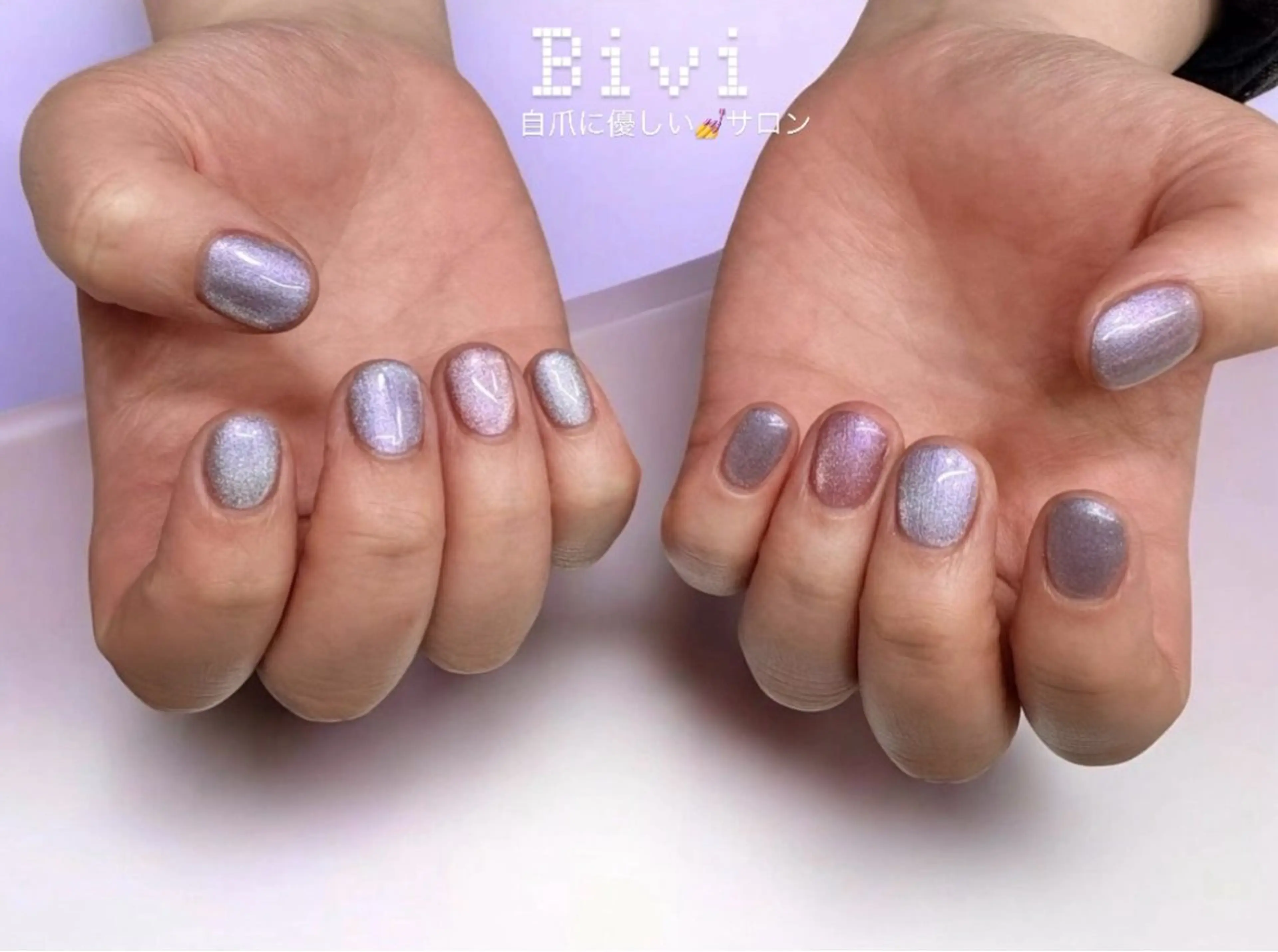 ネイル アートネイル ラメ(グリッター) マグネットネイル 持ち込み 春ネイル ハンドネイル ハンドケア ♡Bivi♡自爪に 優しいネイルサロンのネイルデザイン