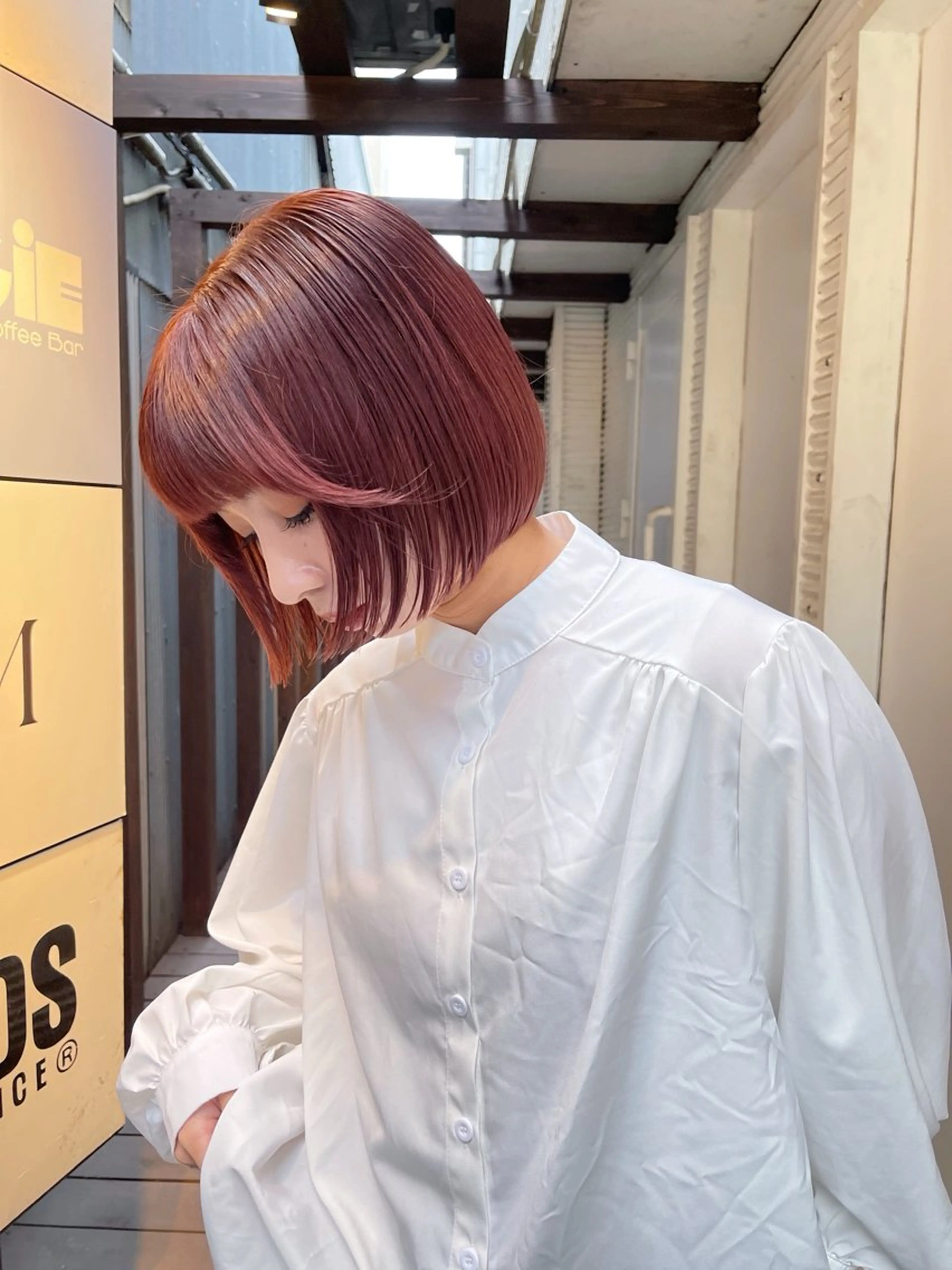 ミディアム カラー ピンクカラー ボブ ヘアカラー トリートメント AiM 大名　似合わせカットのヘアスタイル