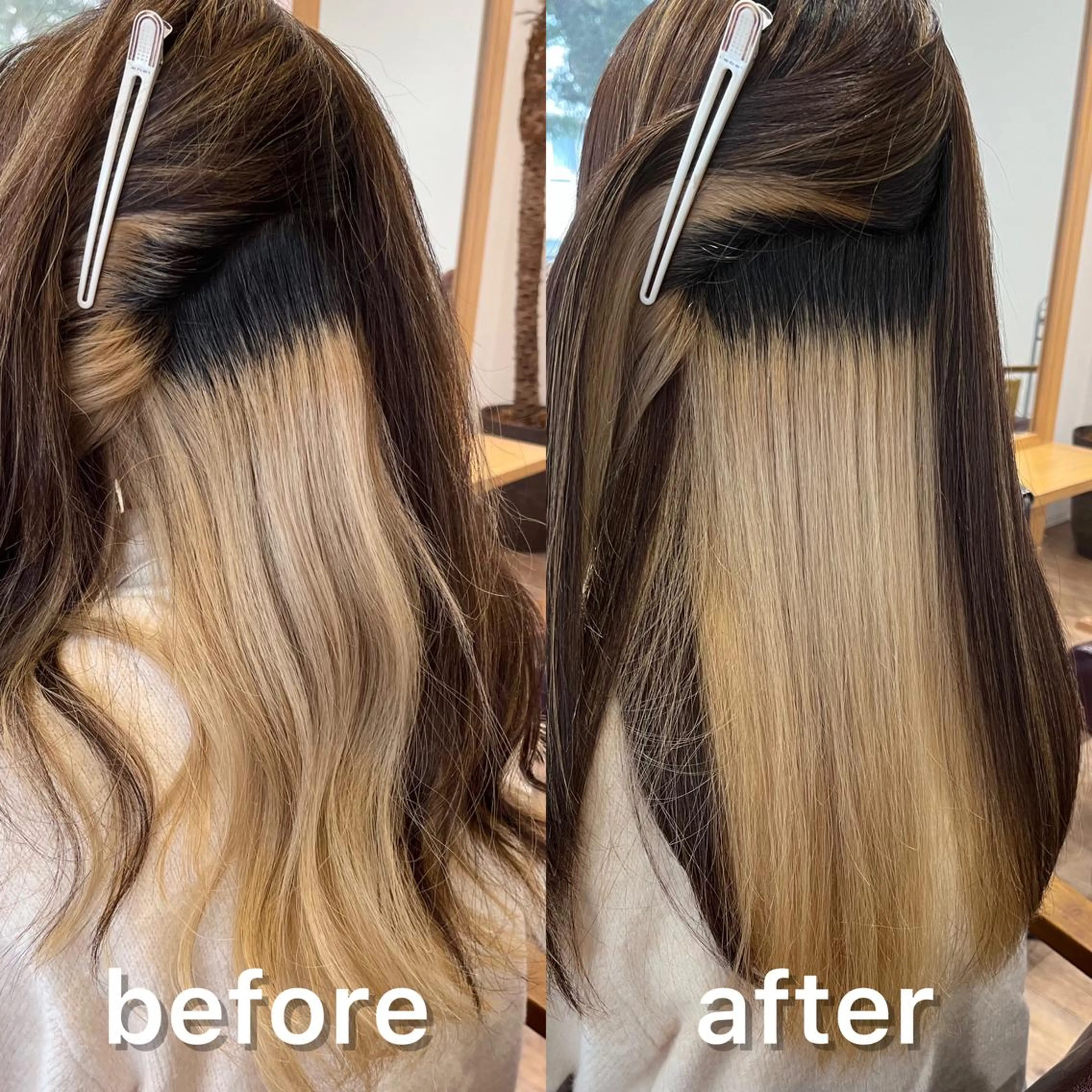 セミロング パーマ ハイライト 髪質改善 縮毛矯正 KIZU 髪質改善 オカルト怪談のヘアスタイル