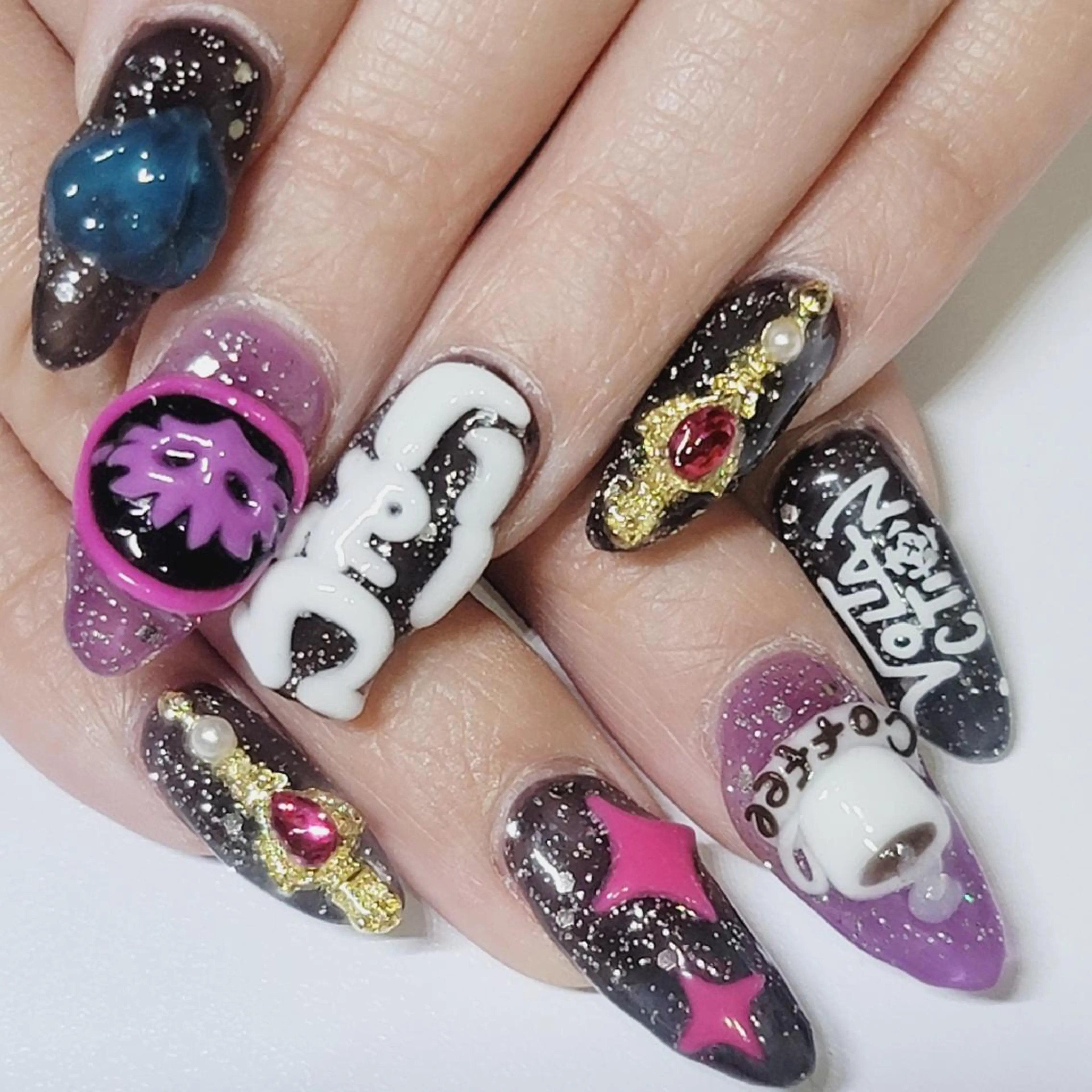 ネイル アートネイル ラメ(グリッター) ピンク パープル ハンドネイル よしだ ひろきのネイルデザイン