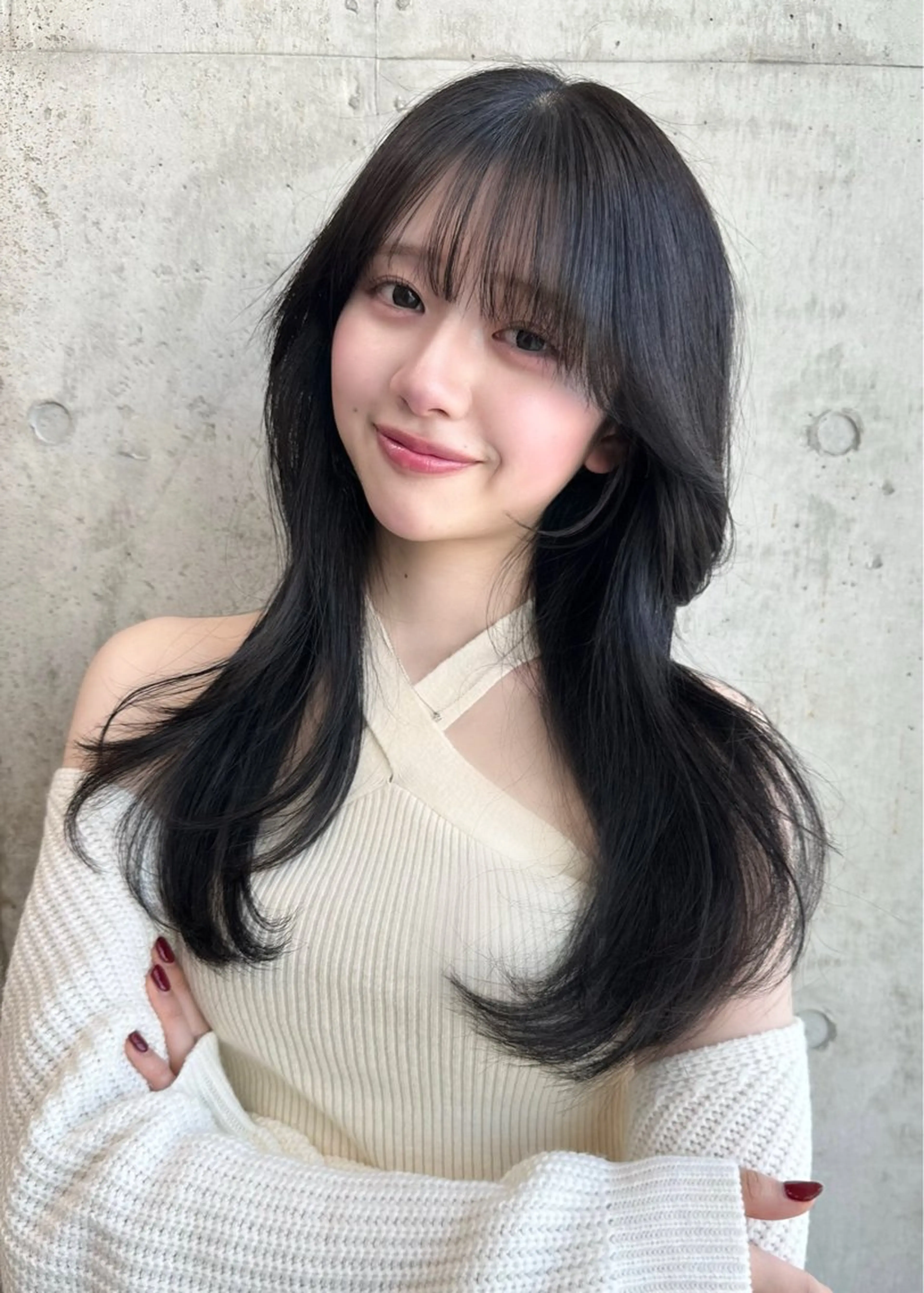 セミロング 韓国風ヘア カット ヘアカラー トリートメント ✨透明感カラー 恵比寿HAYATO✨のヘアスタイル