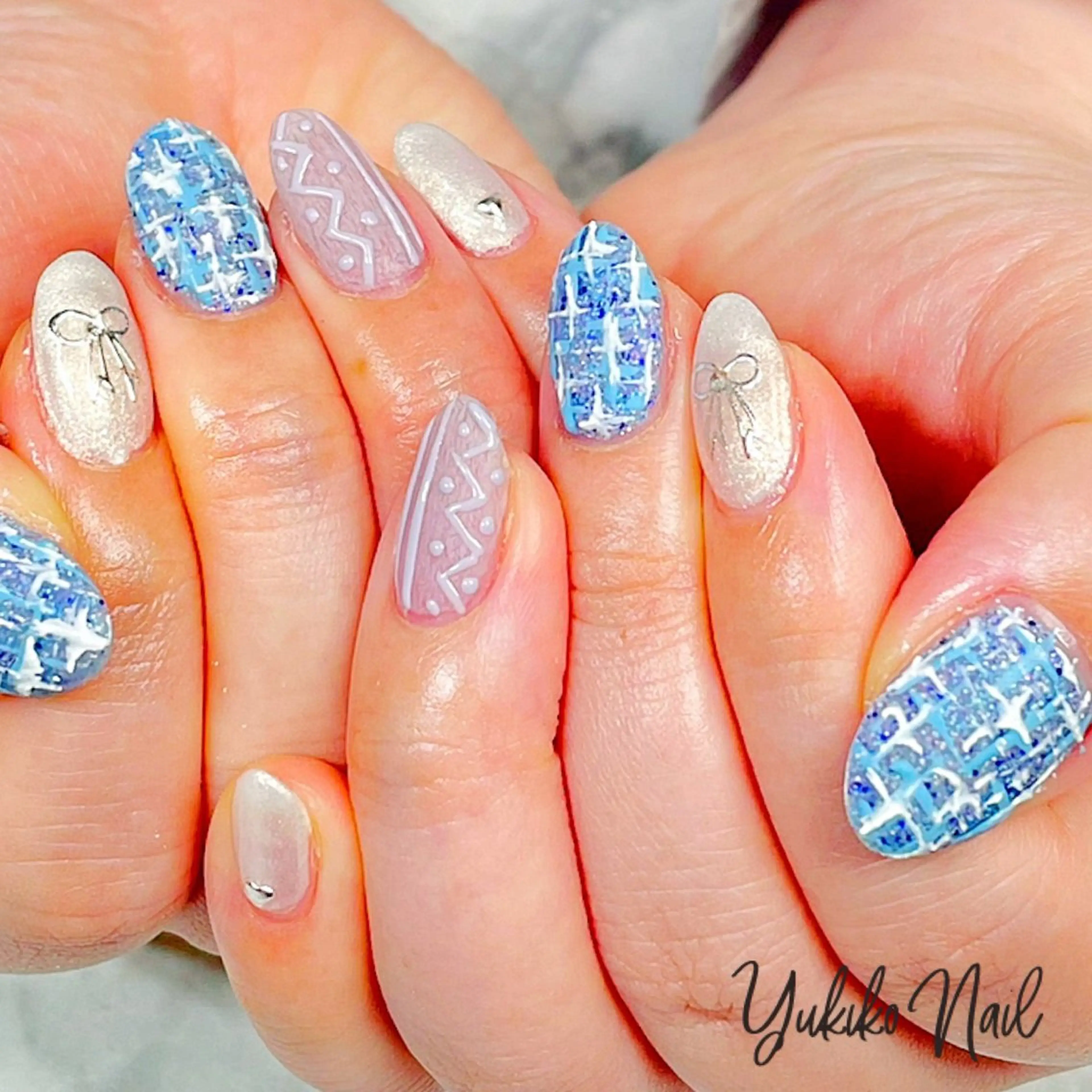 ネイル ツイードネイル 冬ネイル ハンドネイル ユキコ ネイルのネイルデザイン