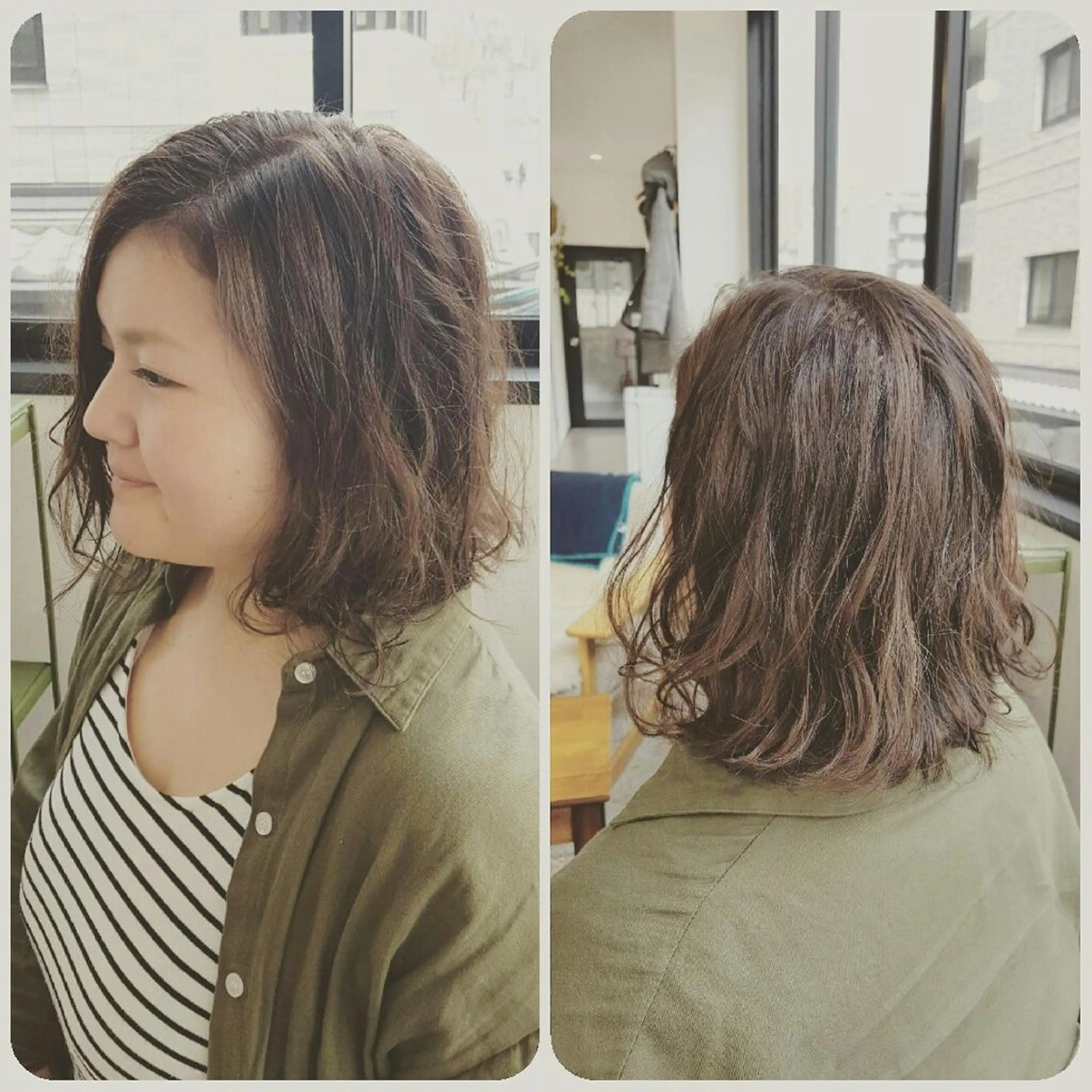 ミディアム カラー パーマ アッシュ オリーブアッシュ spa hair  ark 富井直美のヘアスタイル