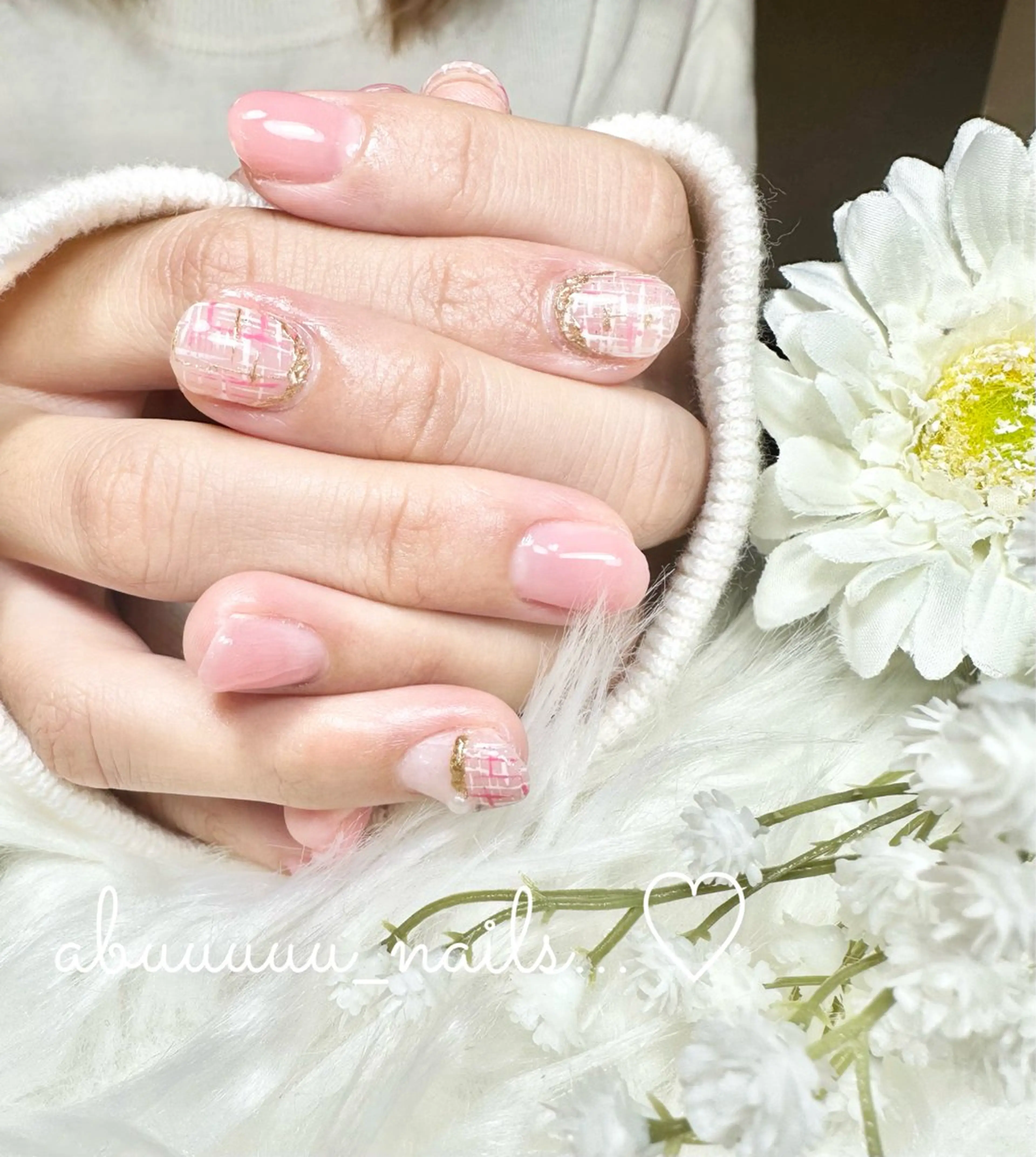 ネイル ツイードネイル 冬ネイル abuuuuu nailsのネイルデザイン