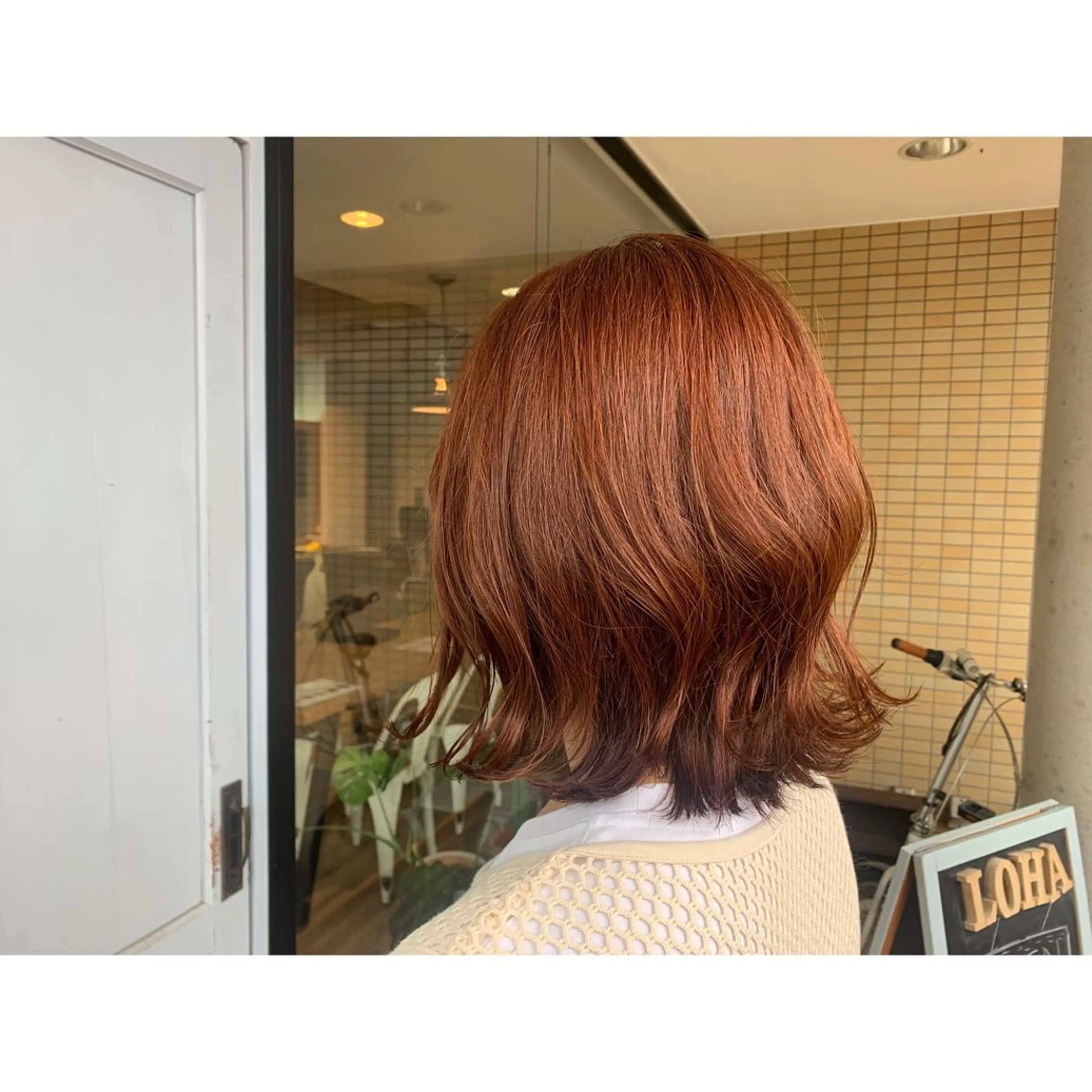 ミディアム カラー オレンジ ピンクカラー ヘアカラー トリートメント ツキダテ ユイのヘアスタイル
