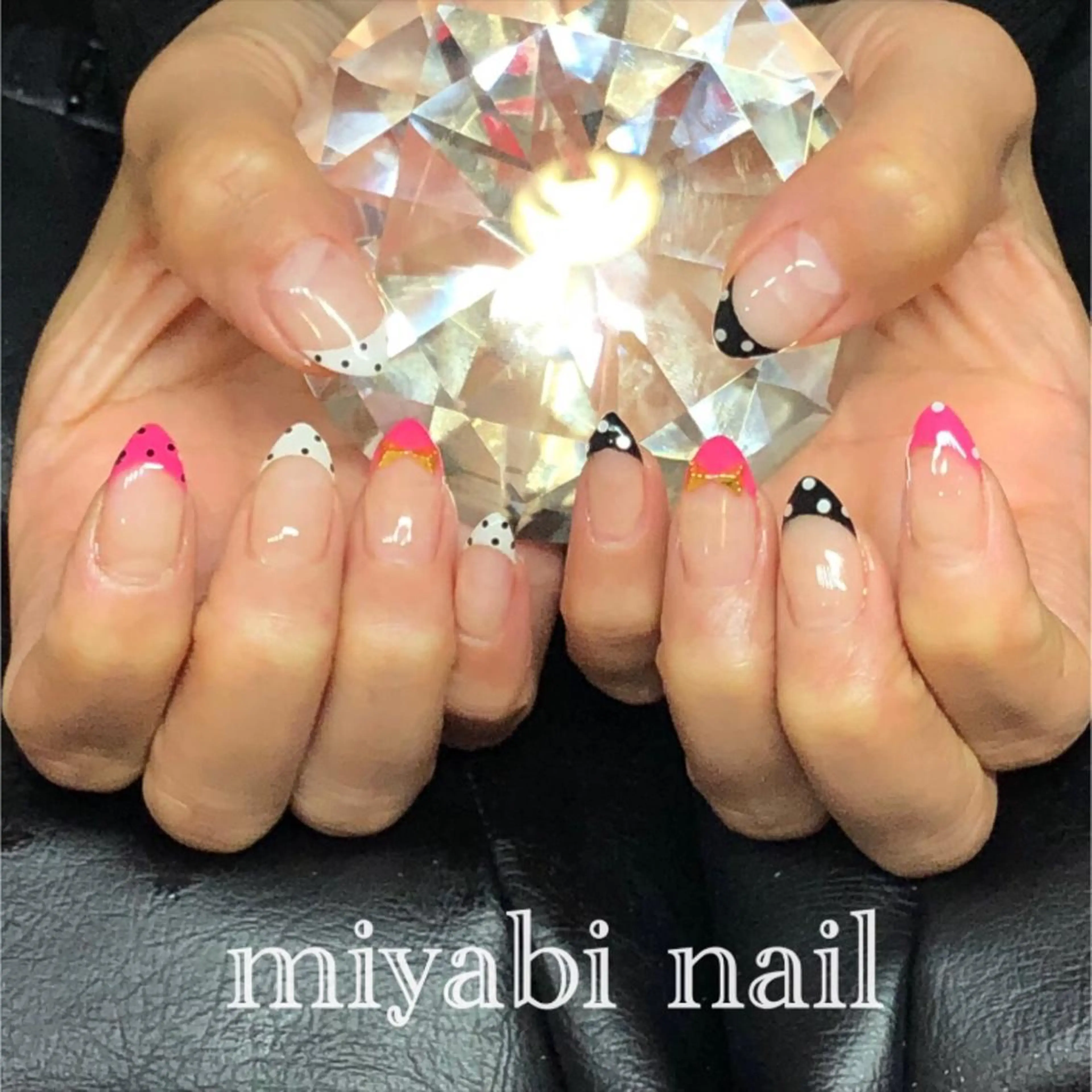ネイル ドット フレンチネイル ジェルネイル 持ち込み miyabi nail 桂川駅近くのネイルデザイン