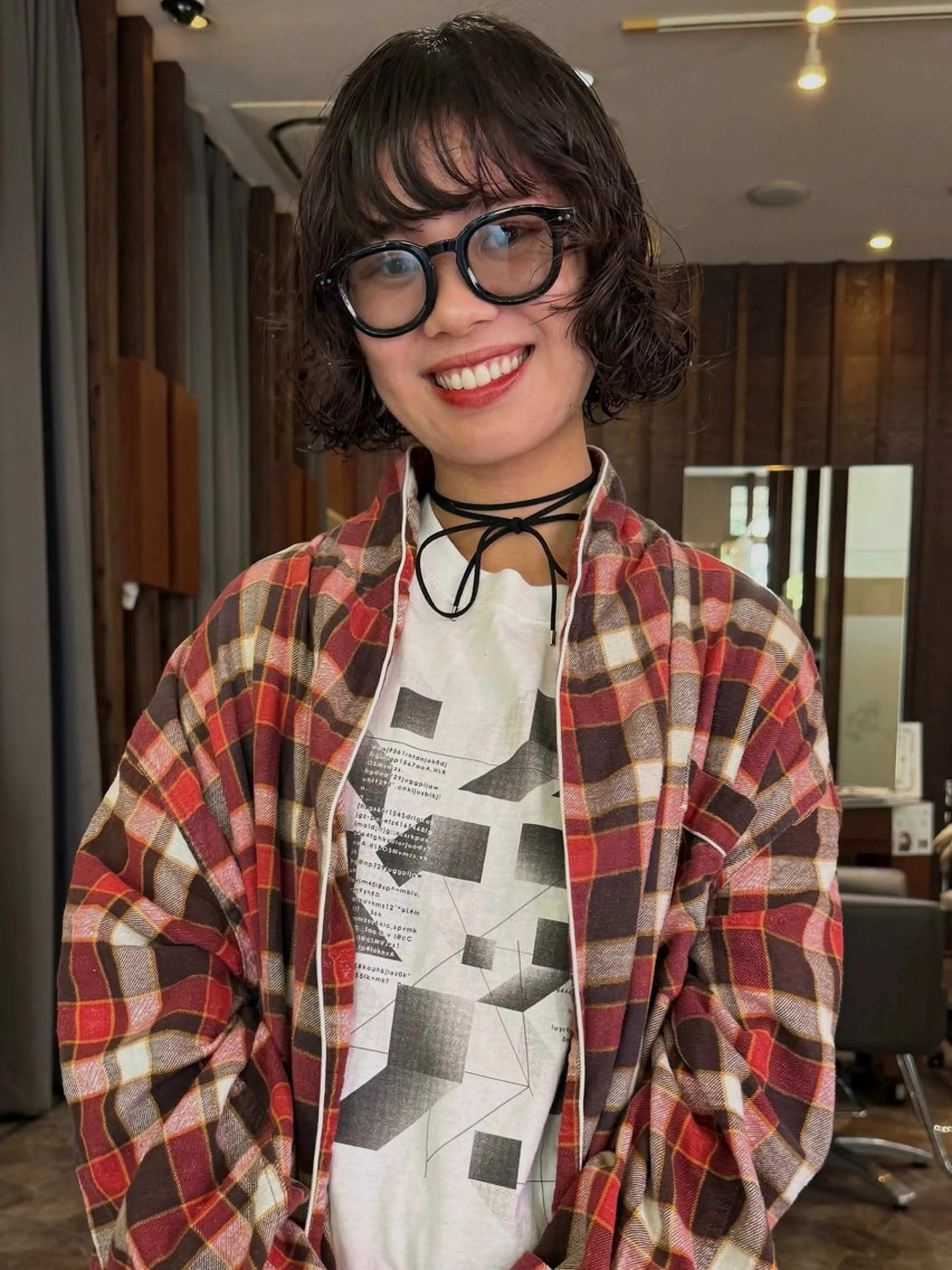 ショート パーマ お団子ヘア ミストバング ボブ ハイライト 姫カット ボブ/ショートボブ/ 岡山駅/別曽遥也のヘアスタイル