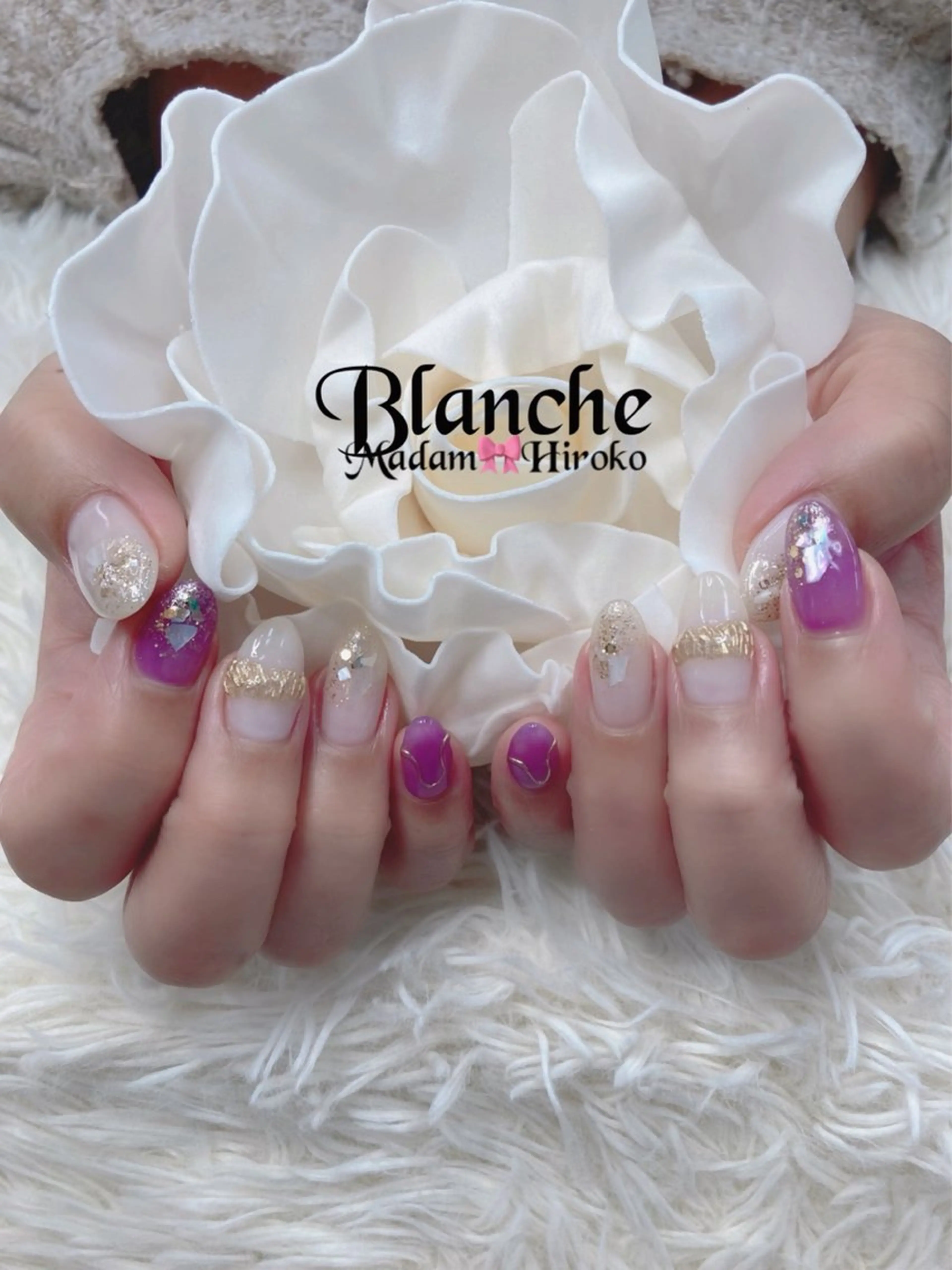 ネイル クリアネイル パープル ホワイト Lianネイル 寛子Lianのネイルデザイン