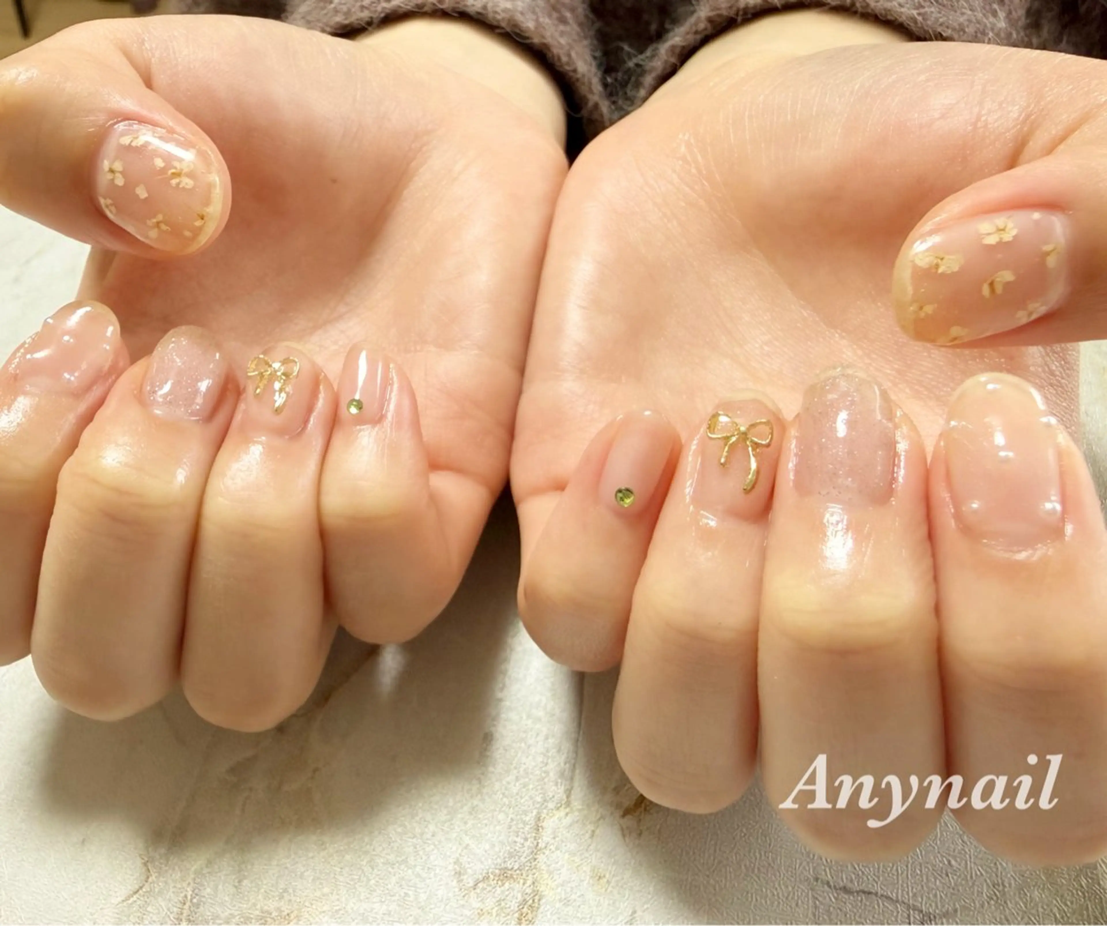 ネイル ブルー クリアネイル 成人式 フラワーネイル リボン 岩澤 恵子のネイルデザイン