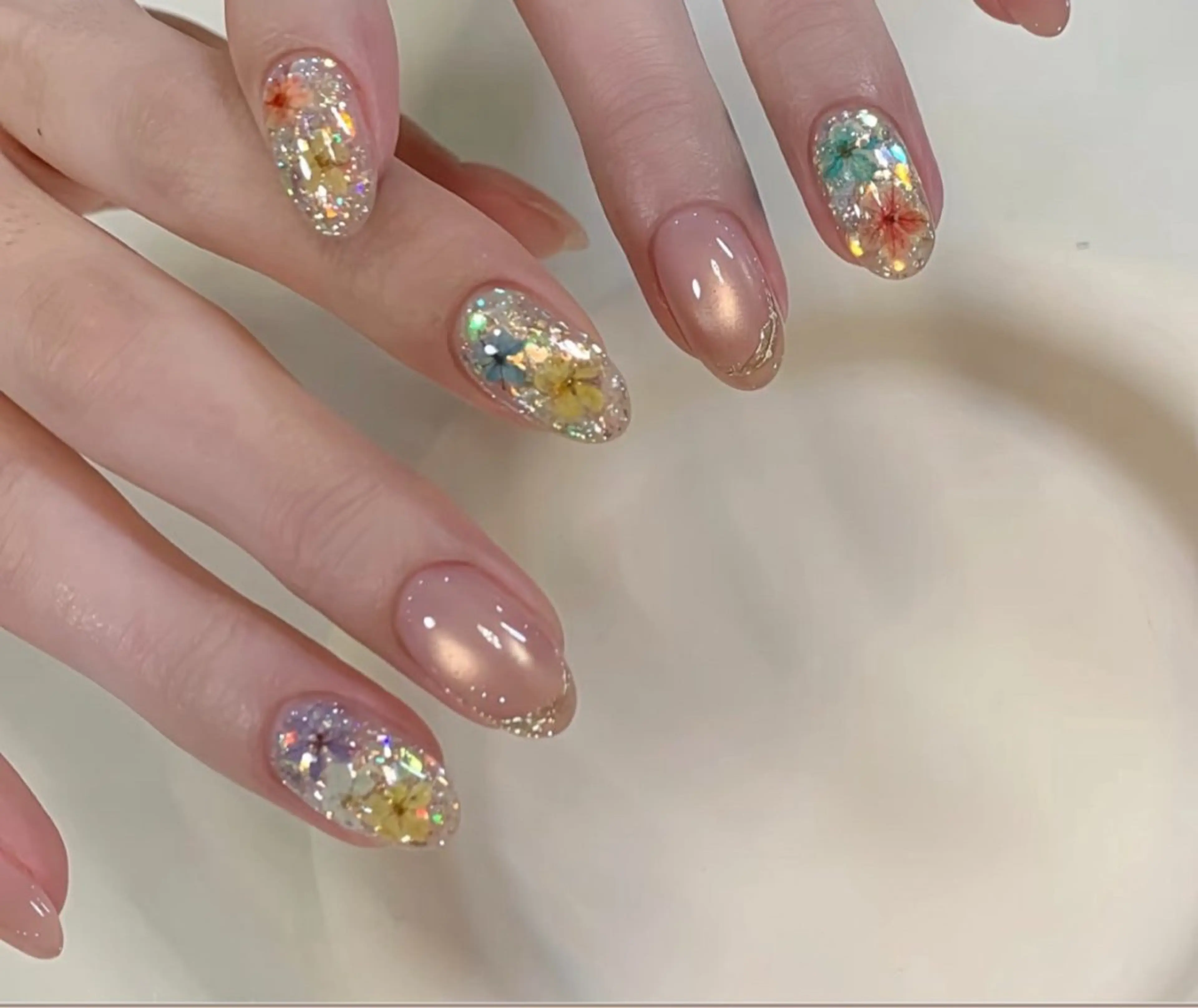 ネイル アートネイル オーロラネイル チークネイル フレンチネイル ガラスフレンチ 🎀🎀YooLi Nail Salonのネイルデザイン
