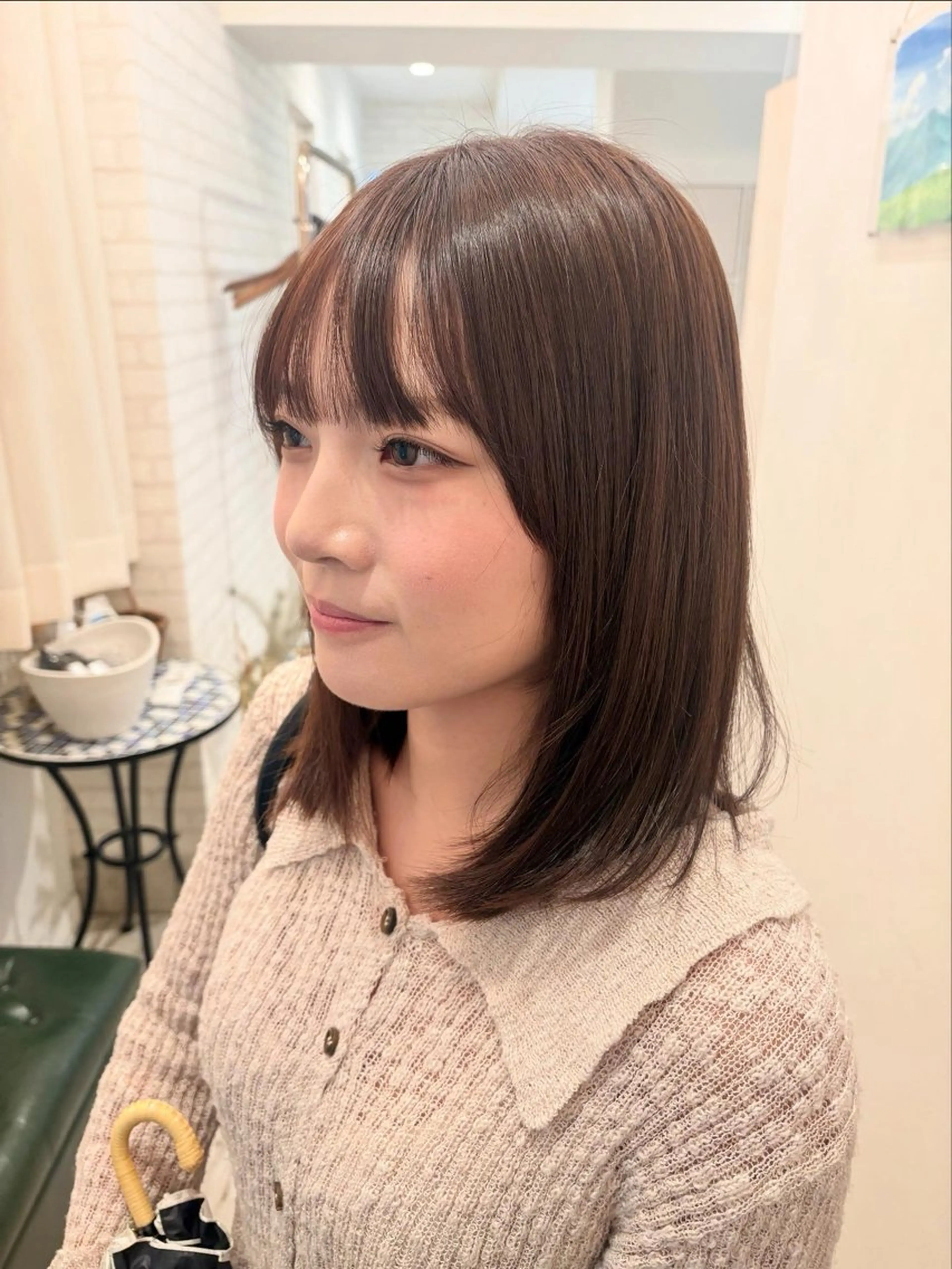 ミディアム 顔周りカット 髪質改善 カット 縮毛矯正 透明感/韓国風 HIRARIのヘアスタイル