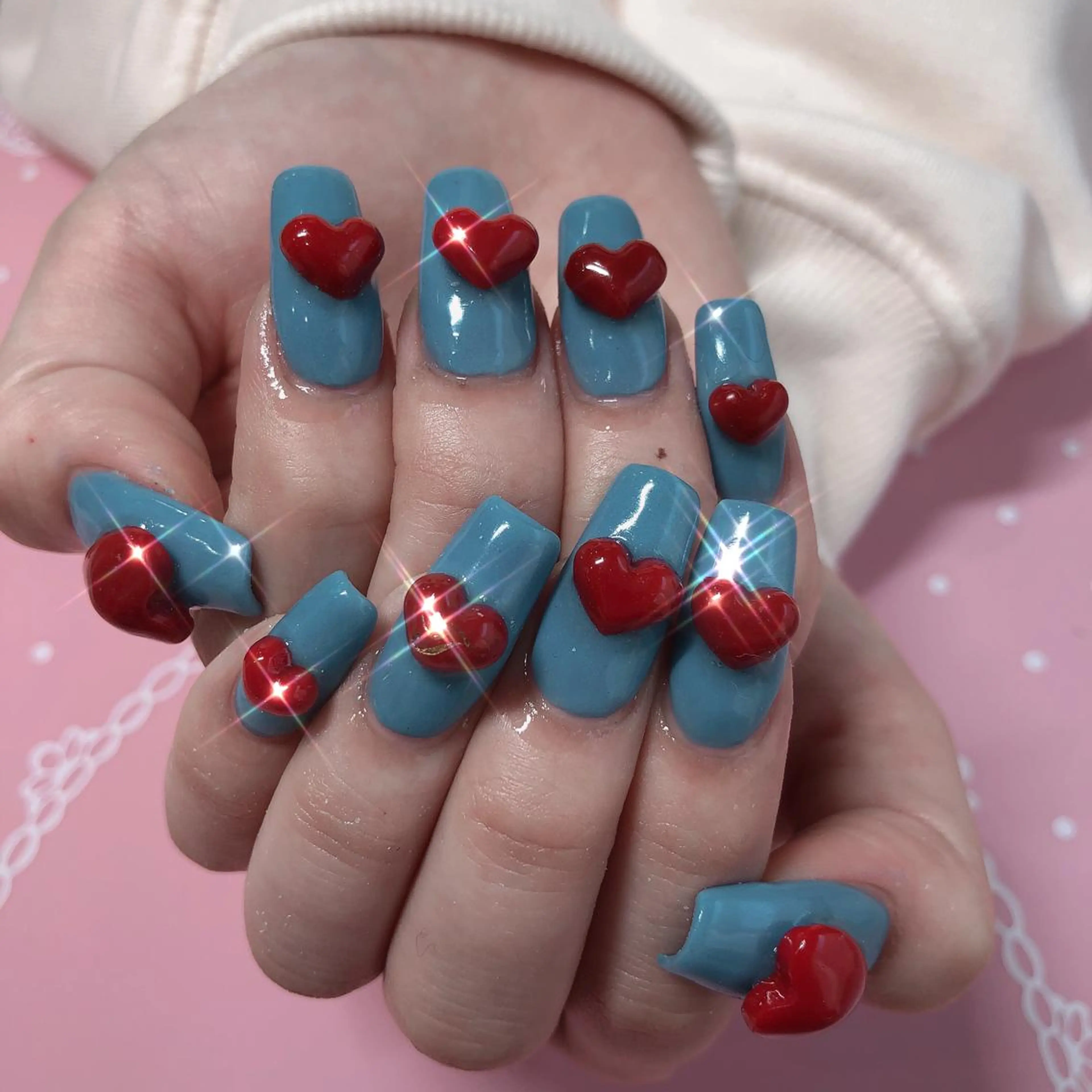 ミディアム ネイル ハート ハンドネイル 《LB》ラブリエ Nail&eyeのマツエク・マツパデザイン