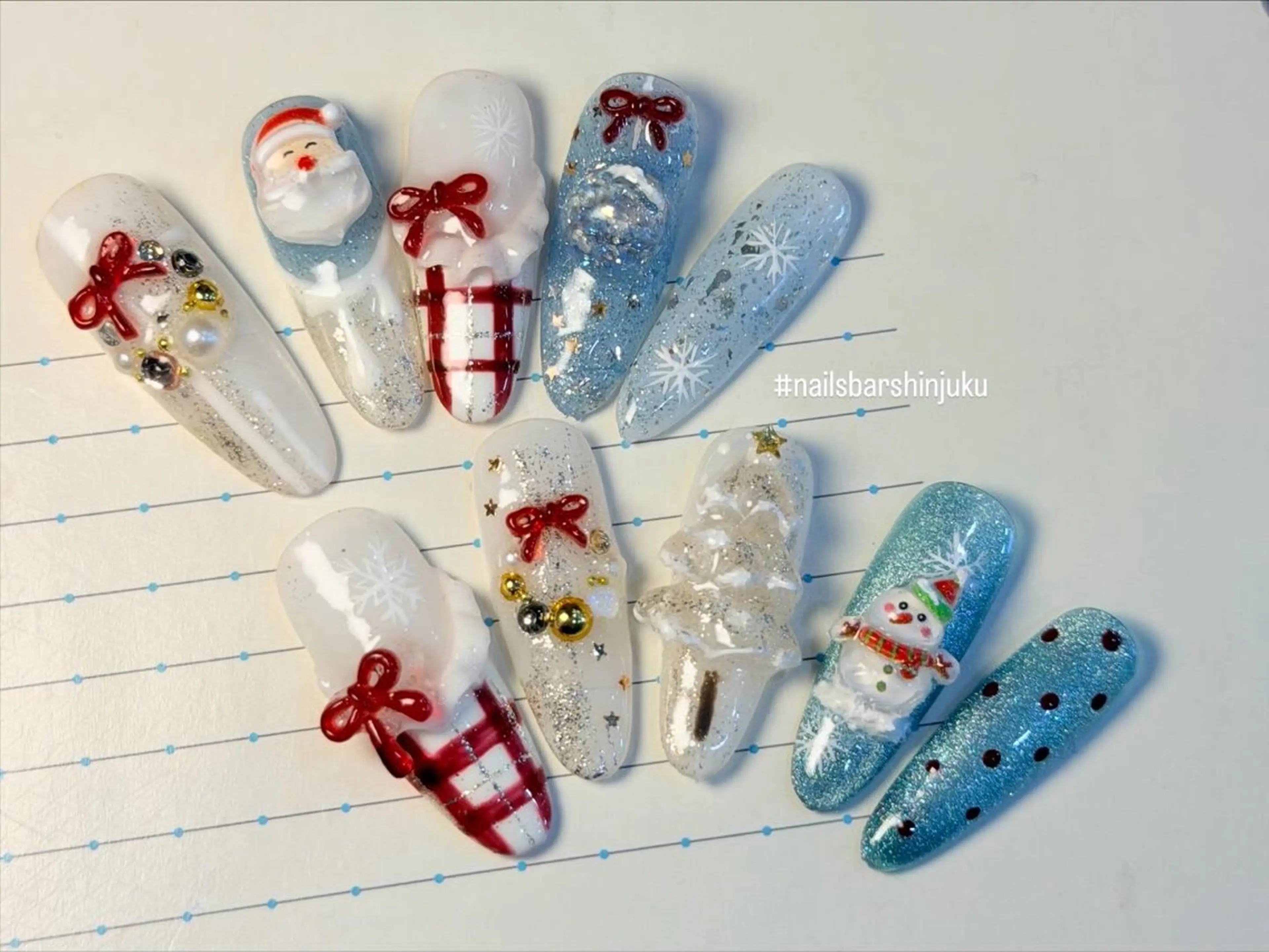 ネイル リボン 冬ネイル クリスマス HA NIのネイルデザイン