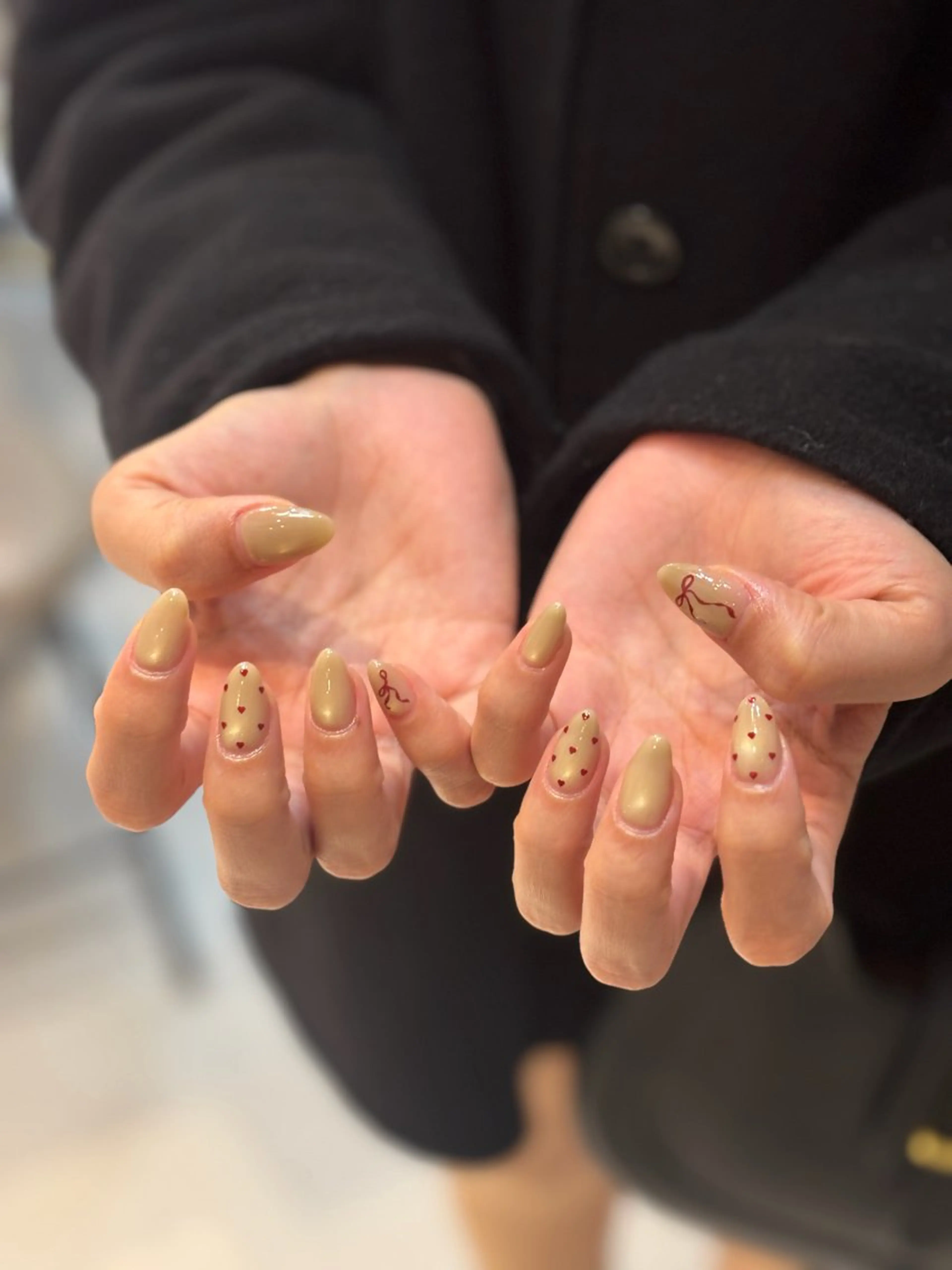 ネイル ハート 赤色 リボン ハンドネイル plume. MIHOSHIのネイルデザイン