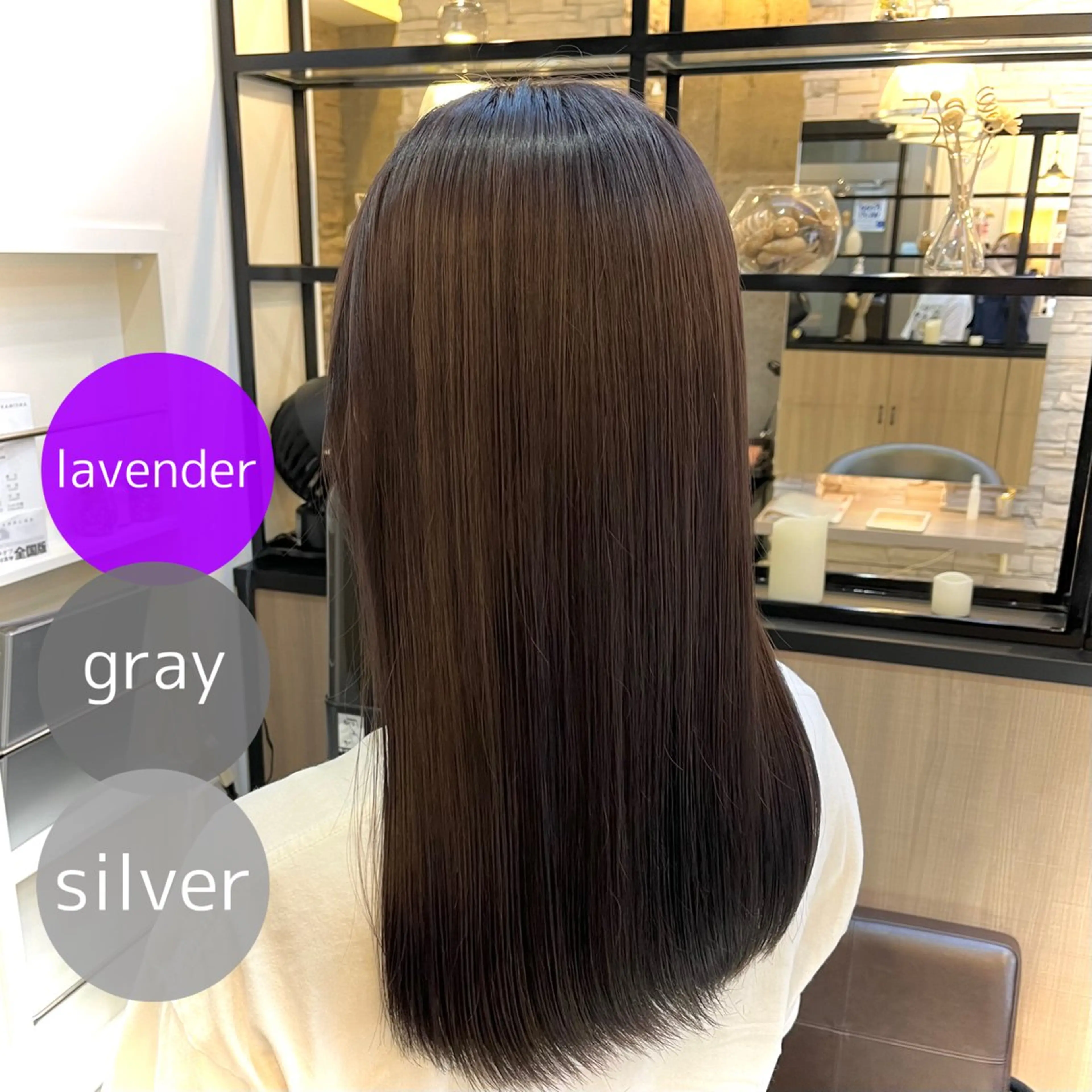 セミロング カラー ベージュカラー ブリーチ 透明感カラー グレージュ ラベンダーカラー ヘアカラー 透明感カラー/ くびれヘア/館岡俊平のヘアスタイル