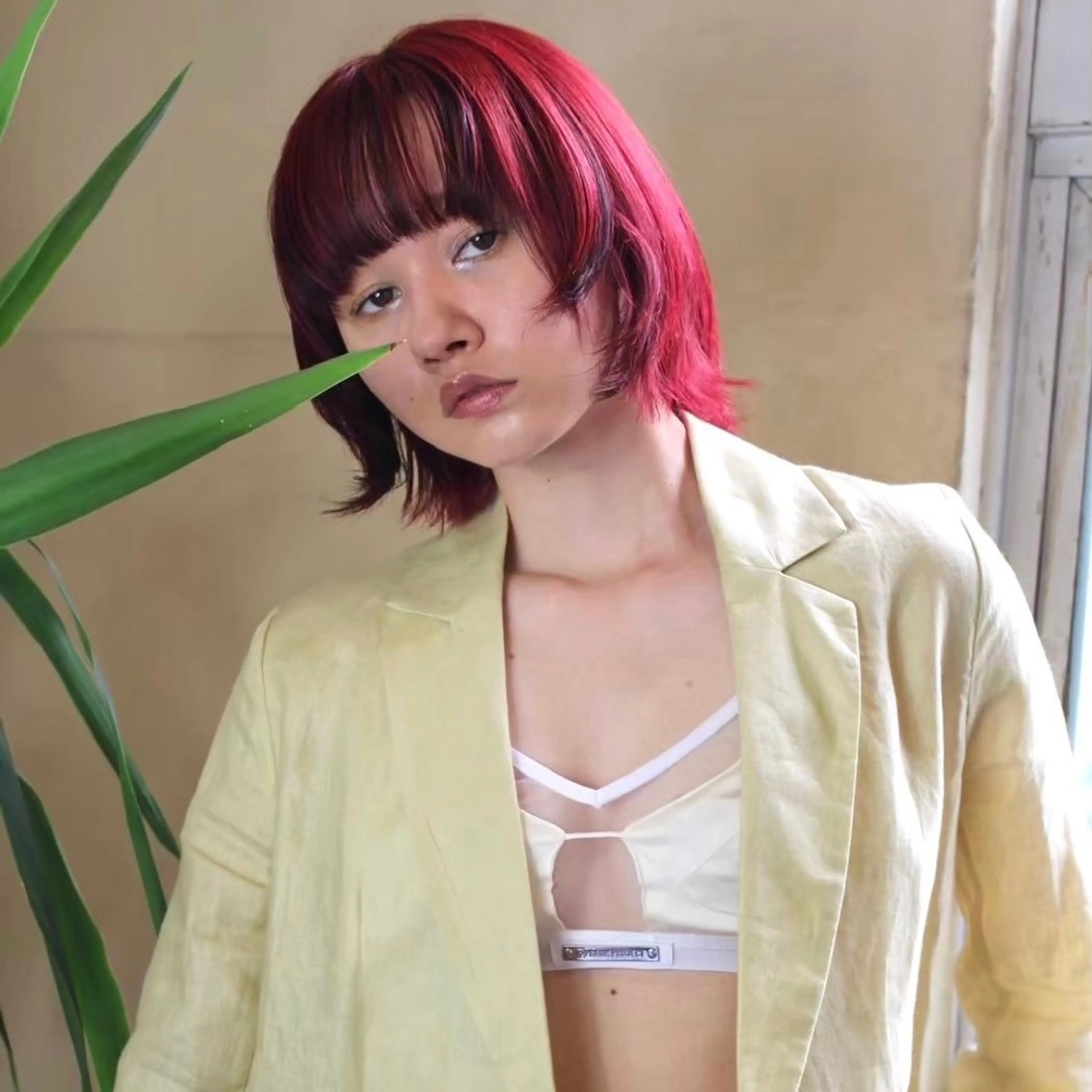 ミディアム カラー 大下 心渚 /ブリーチ/艶カラーのヘアスタイル