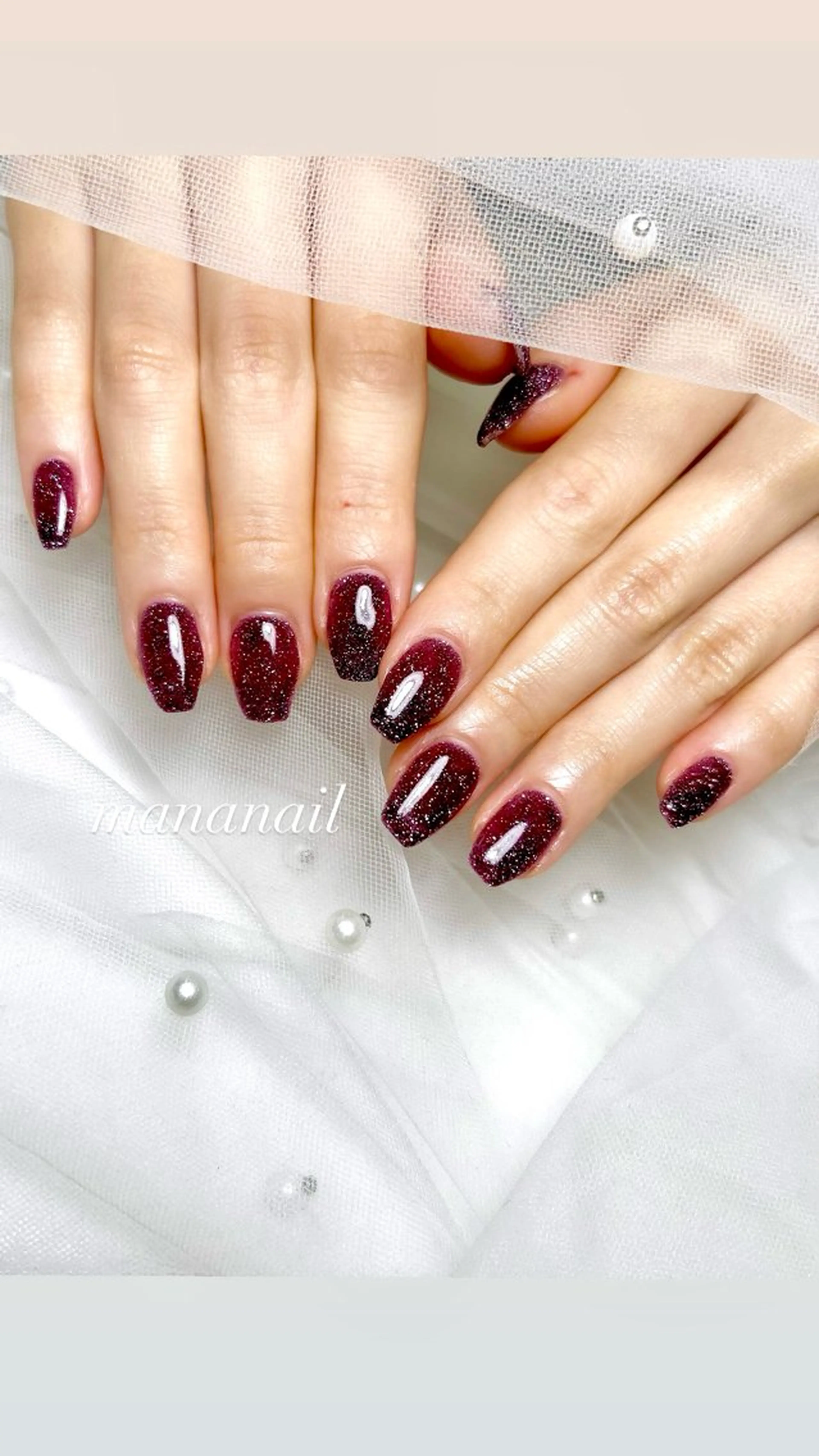 ネイル ボルドー フラッシュネイル ワンカラーネイル 冬ネイル mananail マナネイルのネイルデザイン
