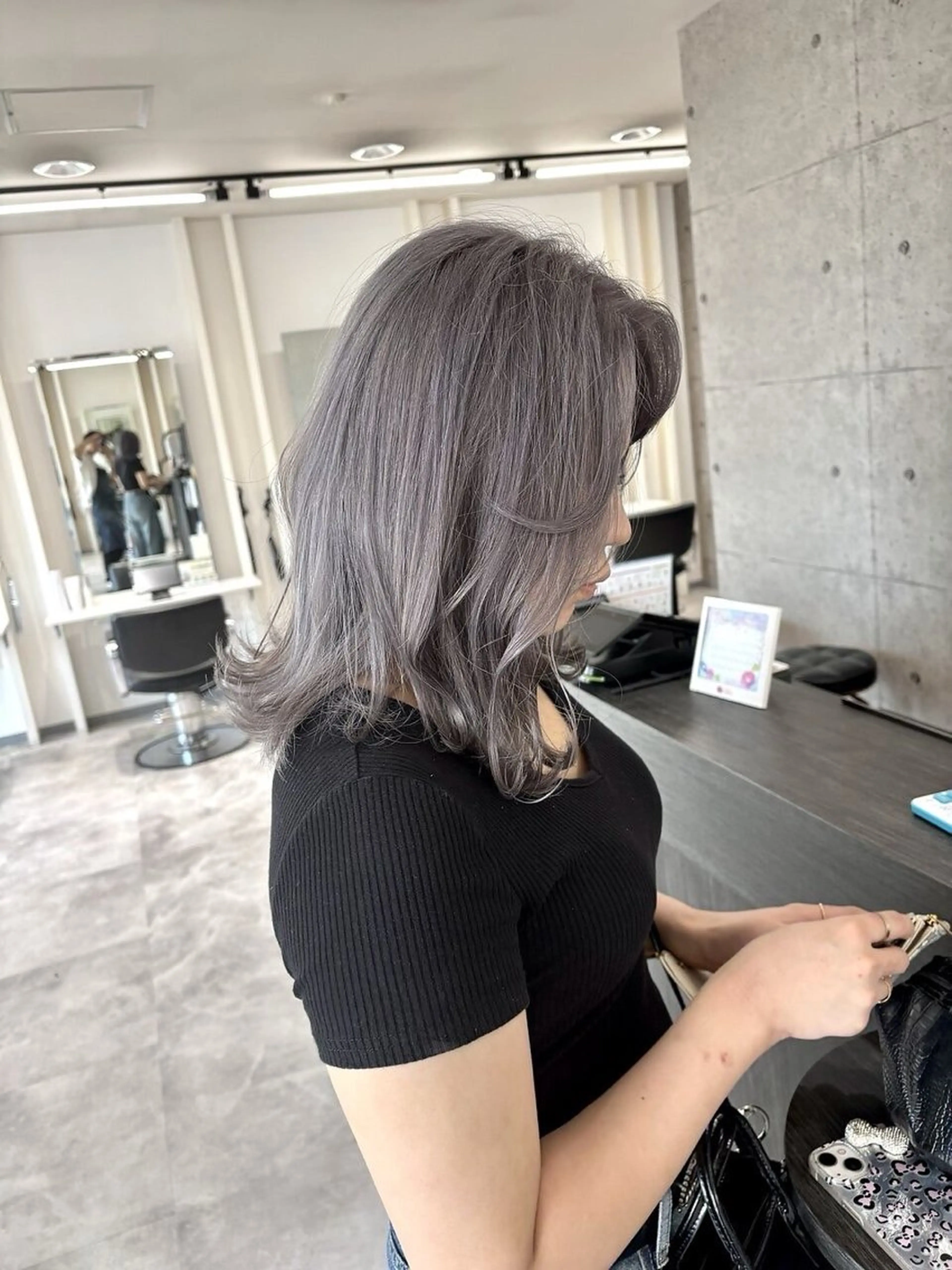 セミロング ショートボブ ボブ 顔周りカット ハイライト レイヤーカット カット ヘアカラー SUZU/岡山/矯正 ブリーチ/レイヤーのヘアスタイル