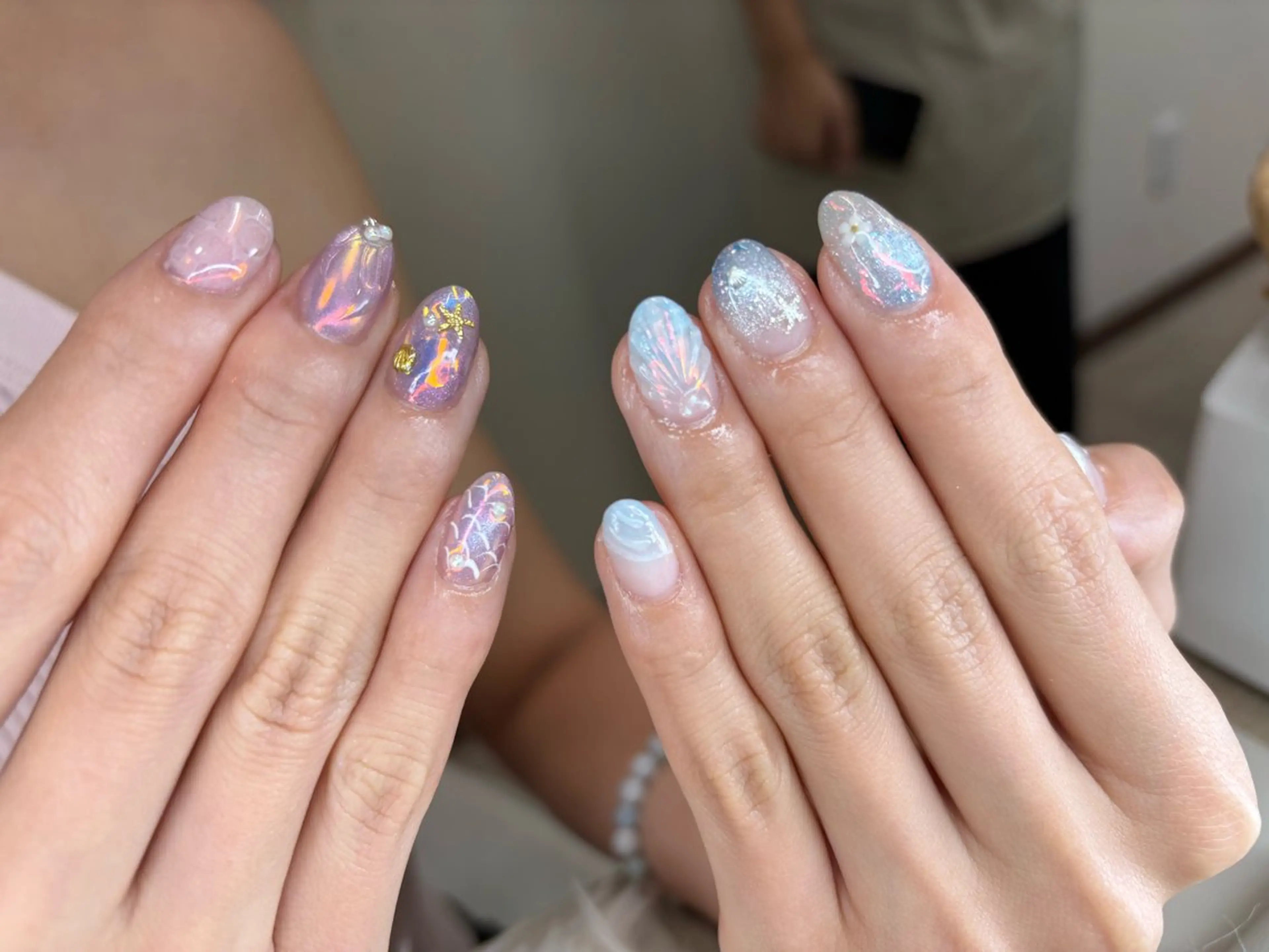 ネイル オーロラネイル チークネイル フレンチネイル 韓国ネイル マグネットネイル Hana ハナのネイルデザイン