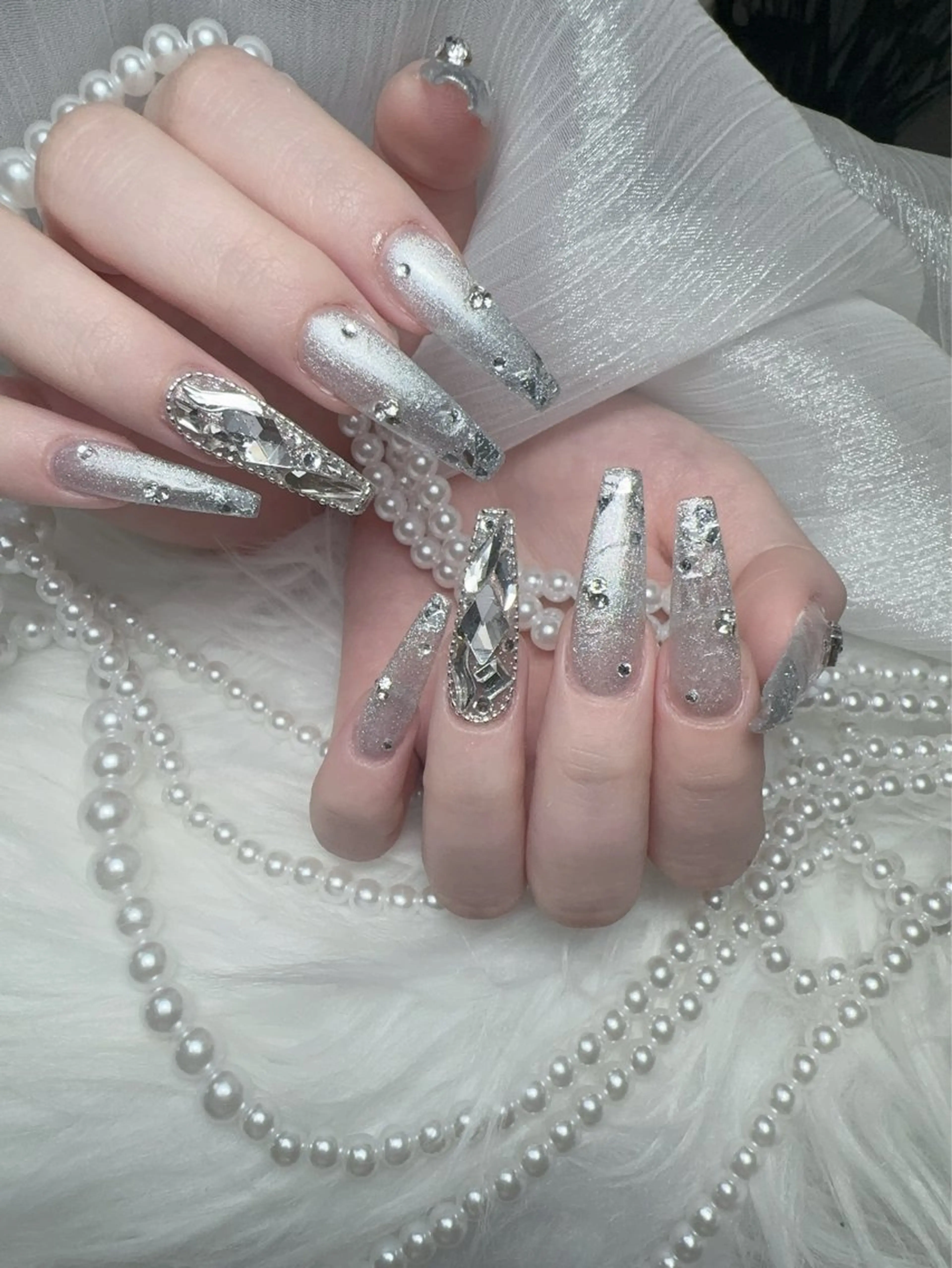 ネイル 長さ出し ガーリー 韓国ネイル ロングネイル 持ち込み ハンドネイル Nami nail salon所属・Nami nail salonのネイルデザイン