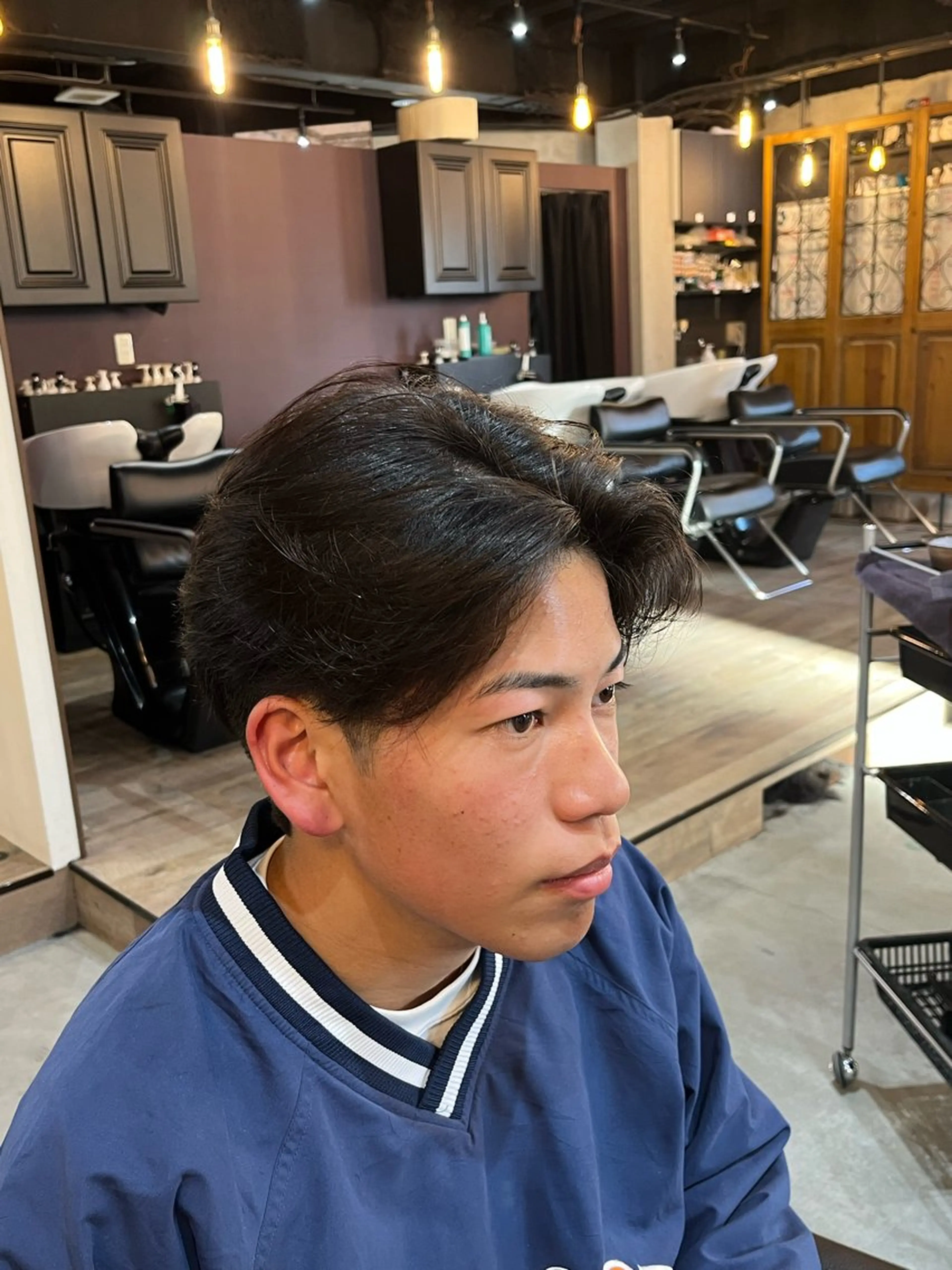 ミディアム パーマ メンズ センターパート カット パーマ 海外風メンズ🇺🇸 💈N.Yuto💈のヘアスタイル