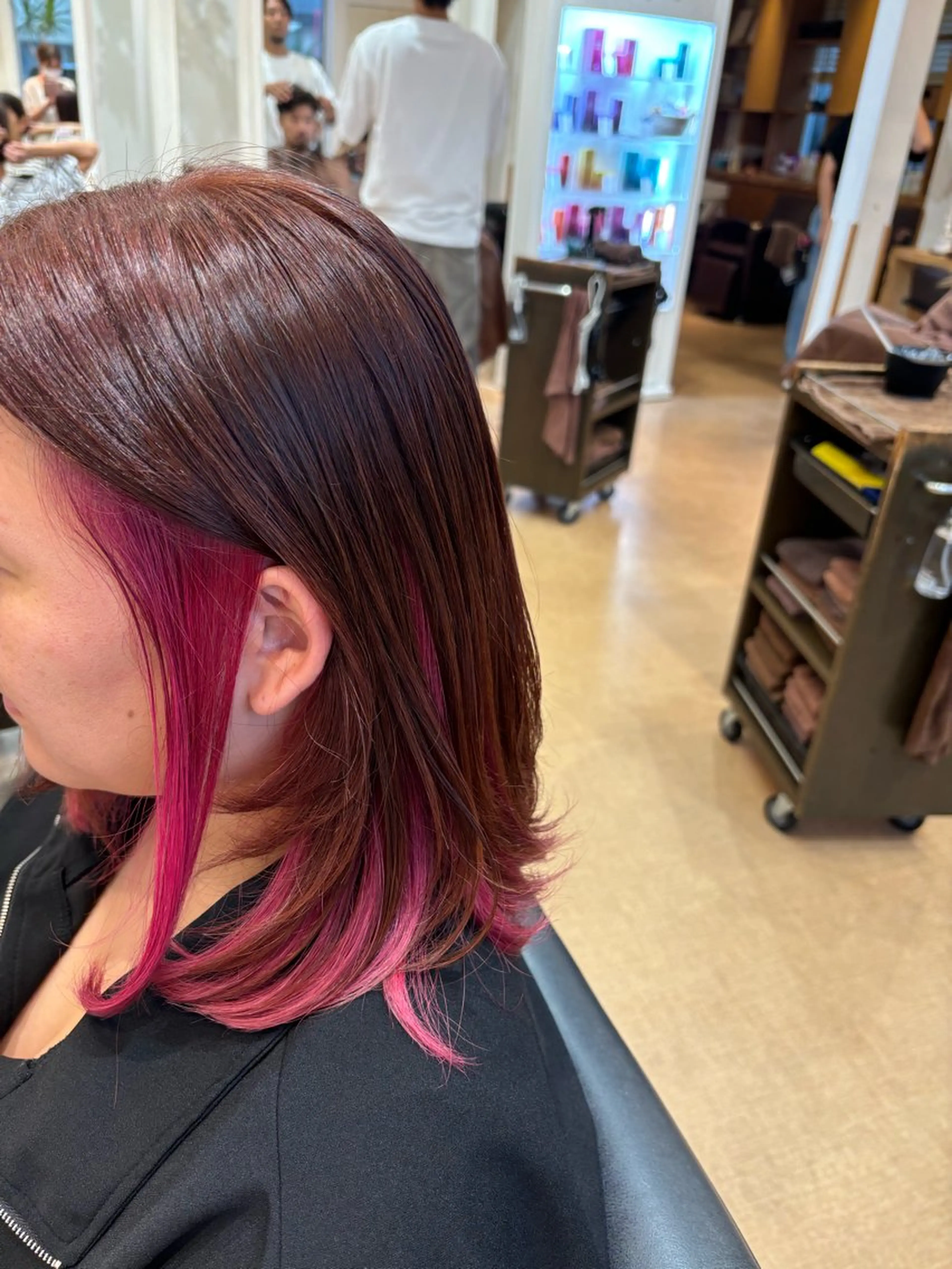 ミディアム カラー イヤリングカラー イルミナカラー ピンクカラー ボブ 縮毛矯正 ヘアカラー 秋山知穂🌸縮毛矯正 ショートお任せ🌸のヘアスタイル
