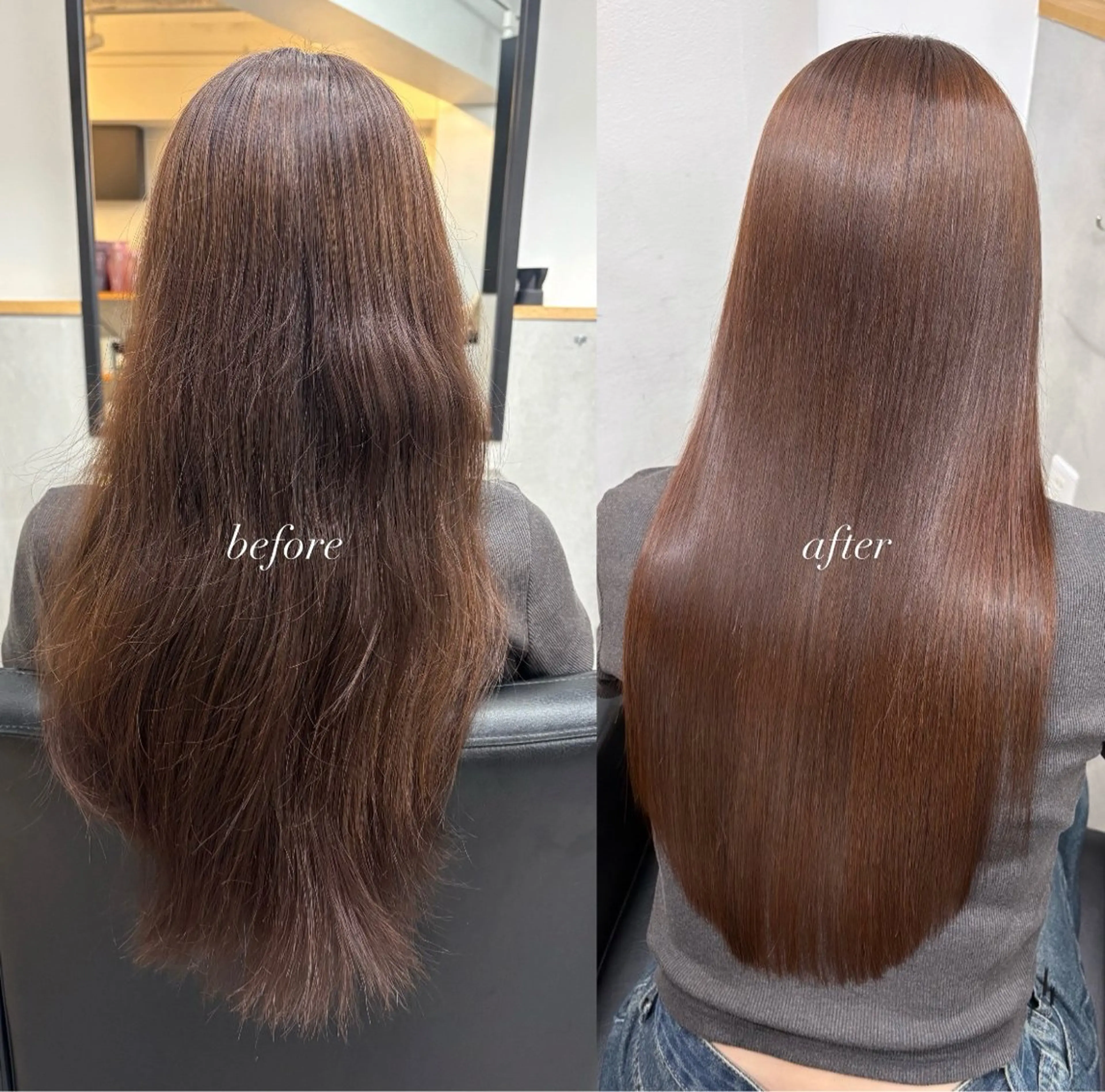 【極艶ストレートカラーコース🤍🫧】縮毛矯正+透明感カラー+髪質改善保湿トリートメントの写真
