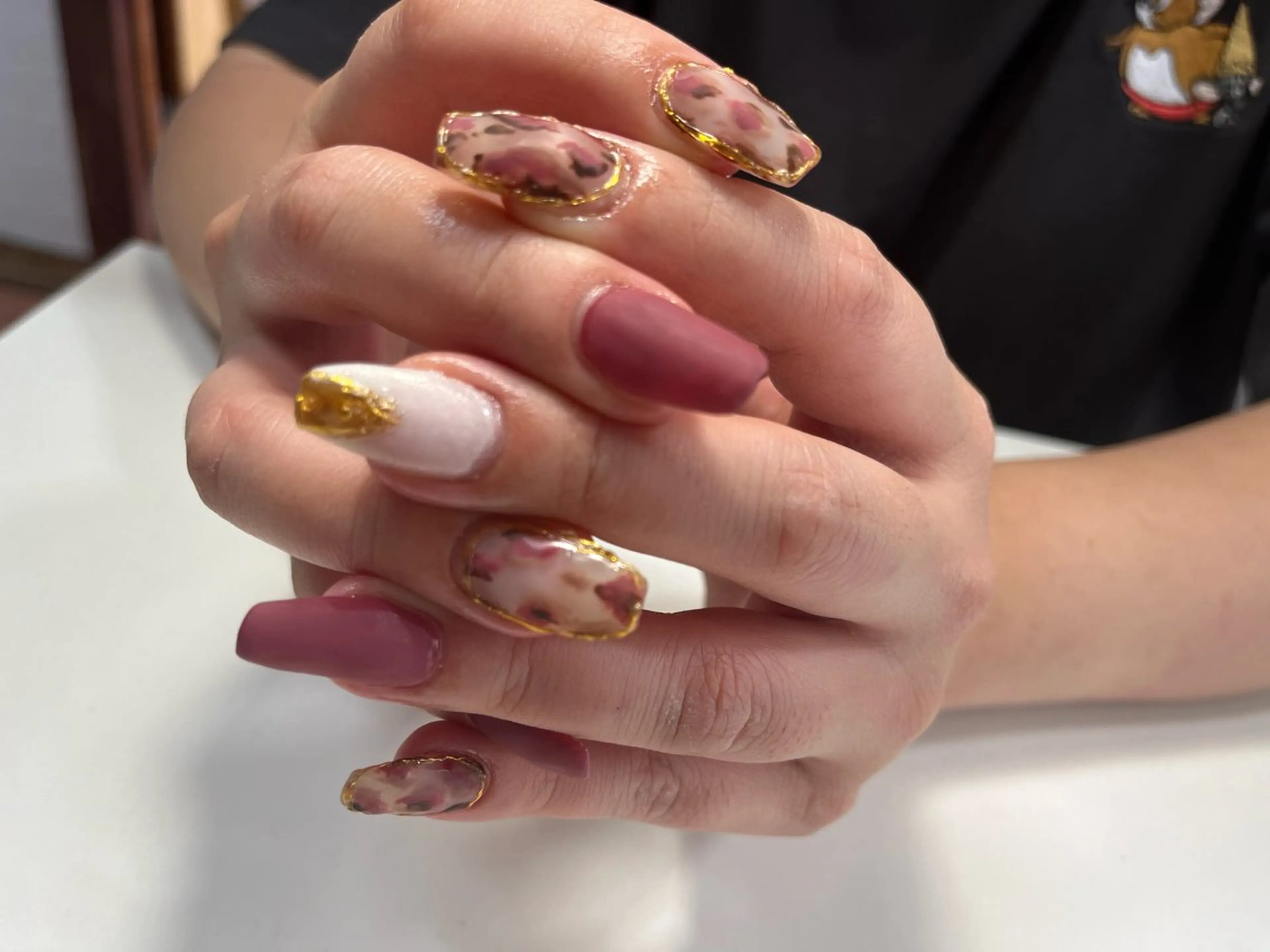 ネイル アニマル柄 ボルドー ジェルネイル マットネイル ミラーネイル A"nail ネイリストayanaのネイルデザイン