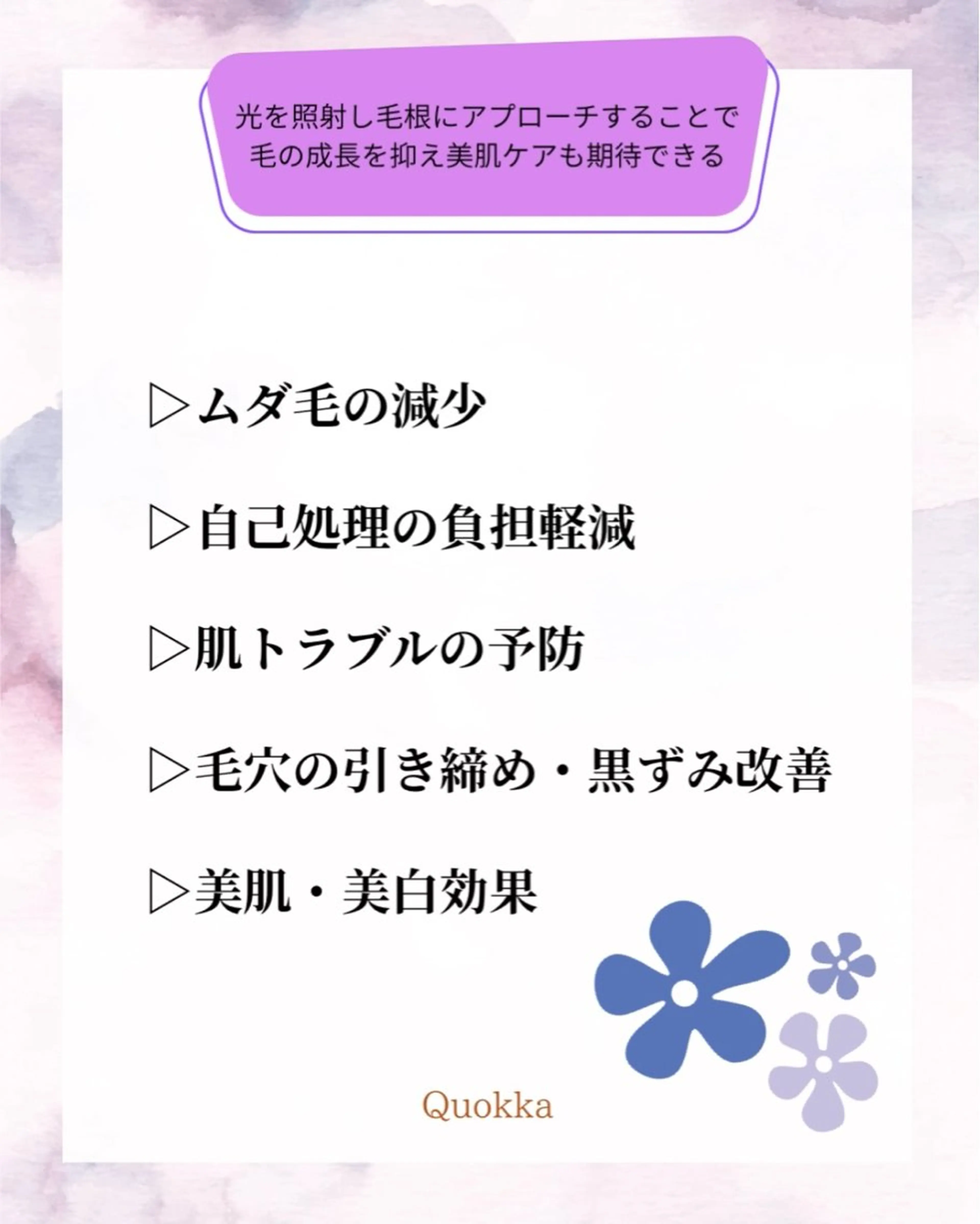 脱毛 Quokka ✴︎ あま市甚目寺のエステ・リラクイメージ