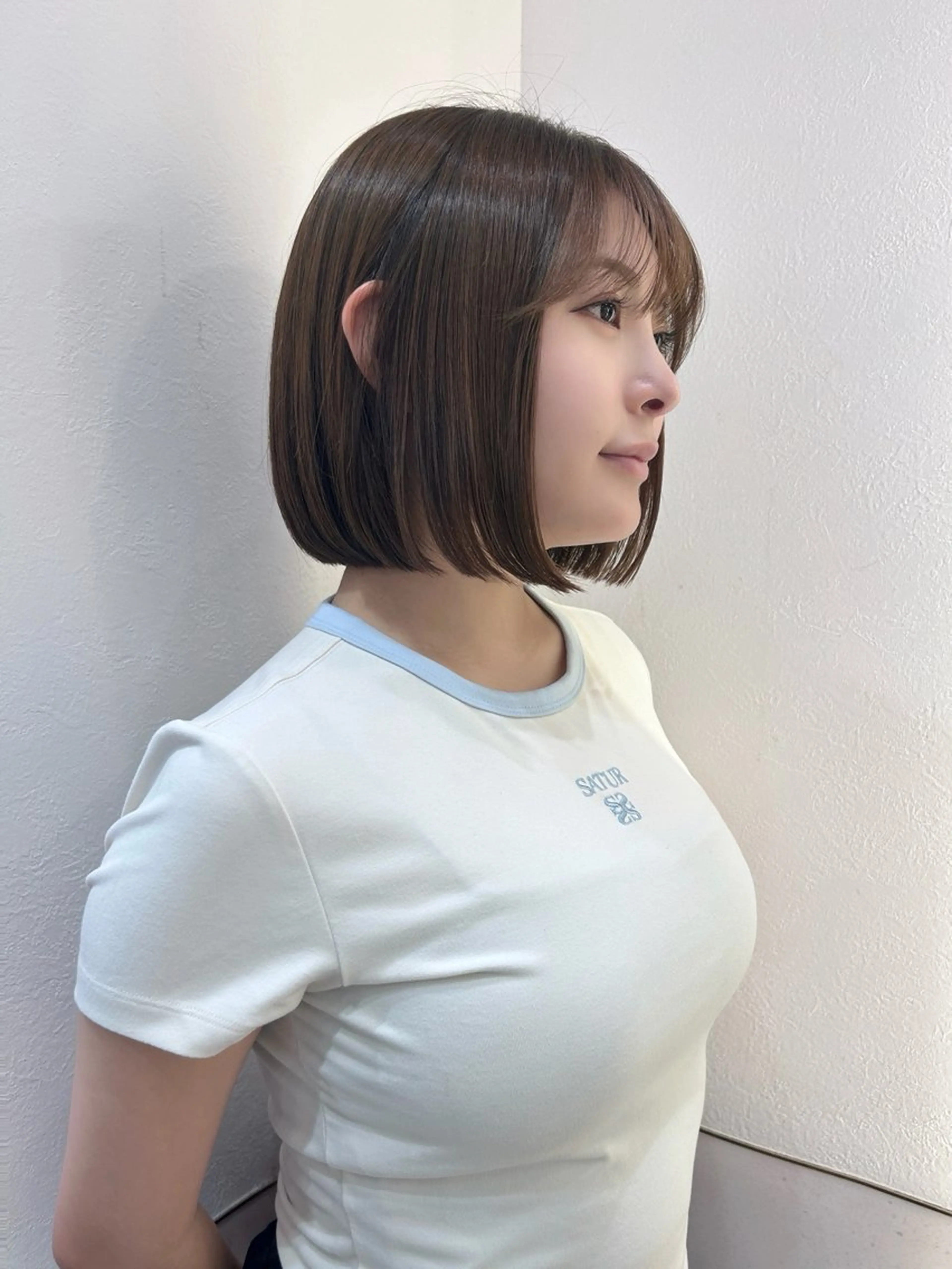 ショート カラー ブラウンカラー 透明感カラー グレージュ ボブ くびれヘア カット ヘアカラー トリートメント ボブ/レイヤーボブ/ 髪質改善/梶川 夏季のヘアスタイル