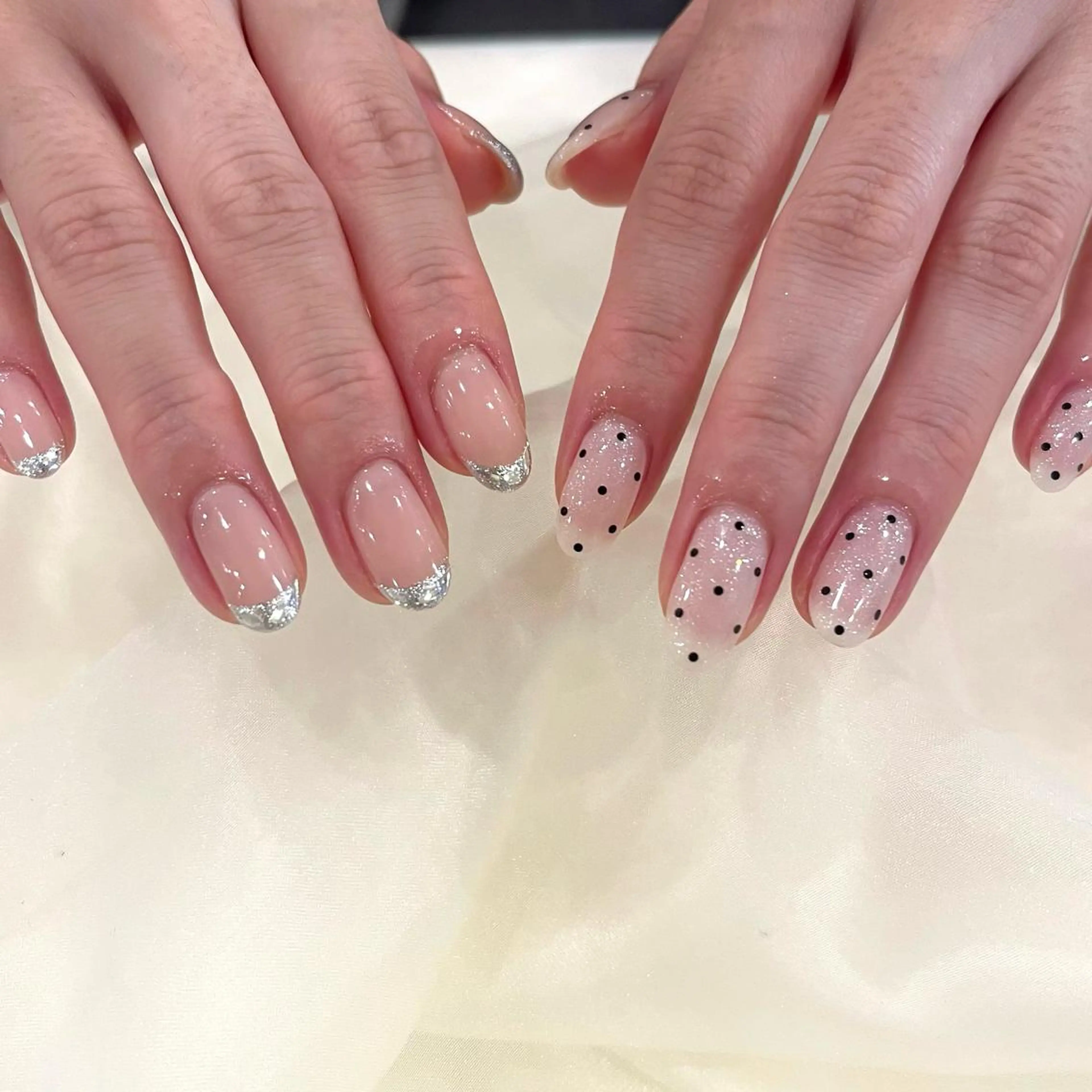 ネイル ドット フレンチネイル ガーリー ガラスフレンチ 坂本 望のネイルデザイン