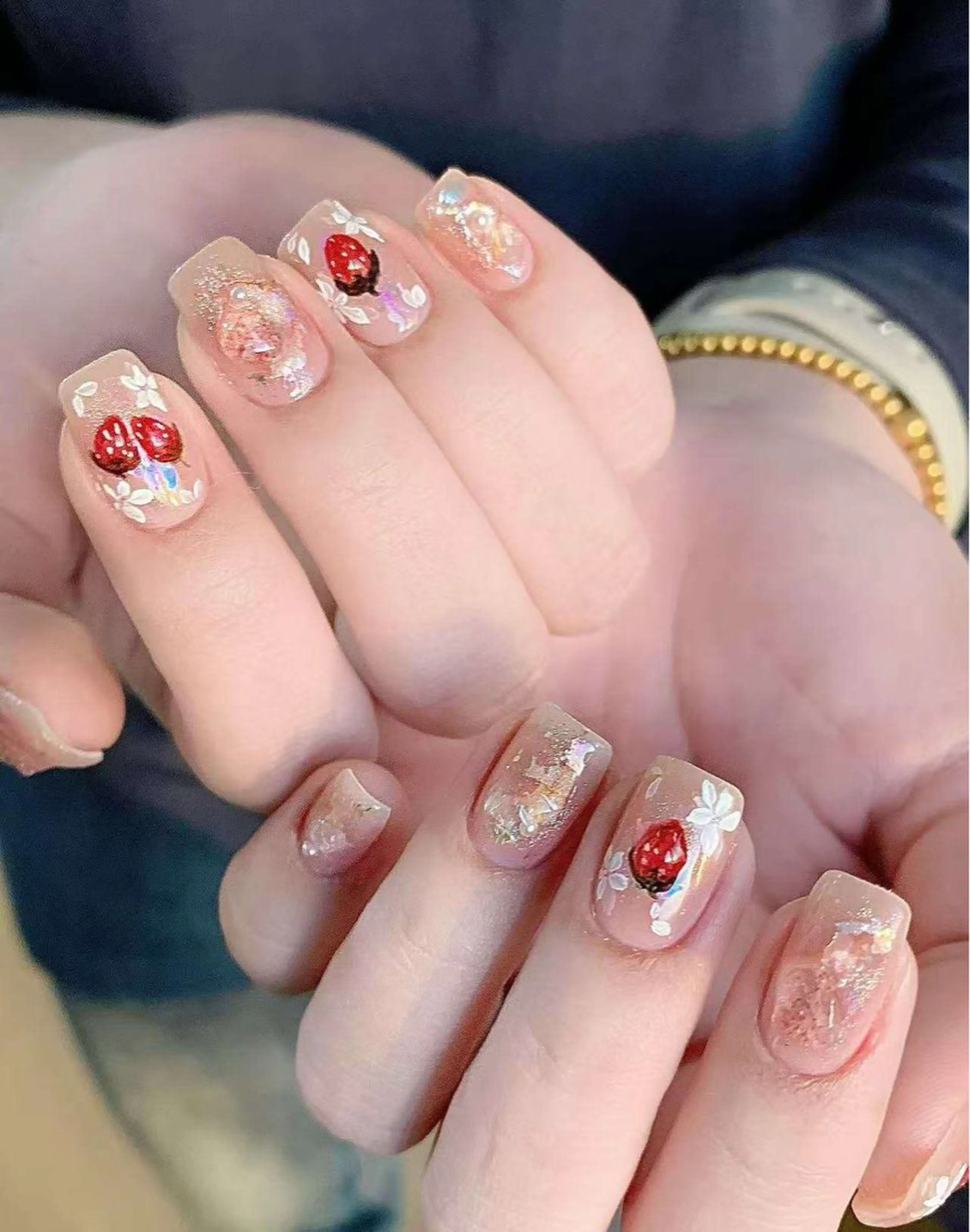 ネイル フラワーネイル フレンチネイル ジェルネイル ガラスフレンチ ハート ハンドネイル BabyYouMi nailのネイルデザイン