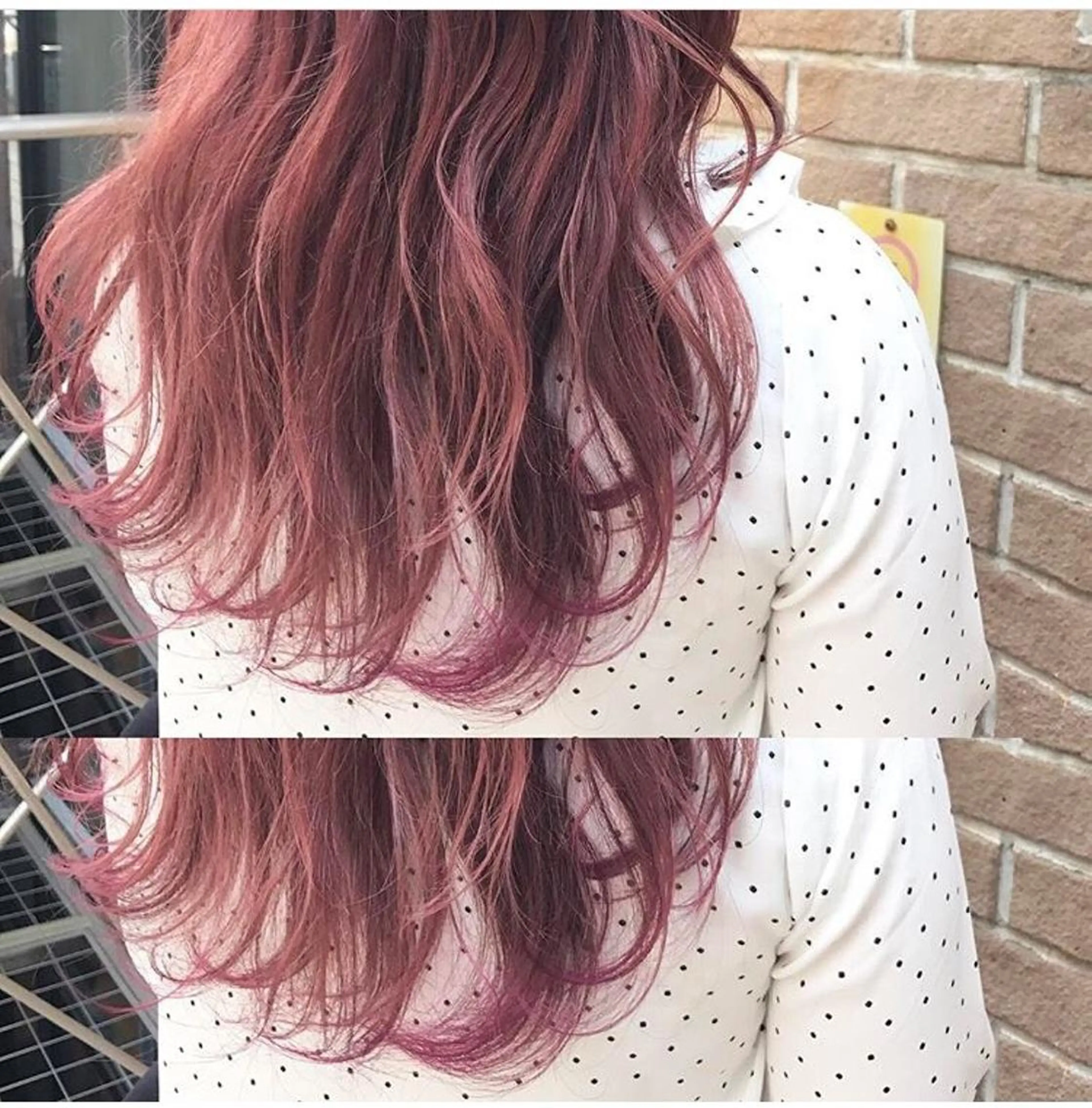 ロング カラー カシス ダブルカラー ピンクカラー 北條 優輝のヘアスタイル