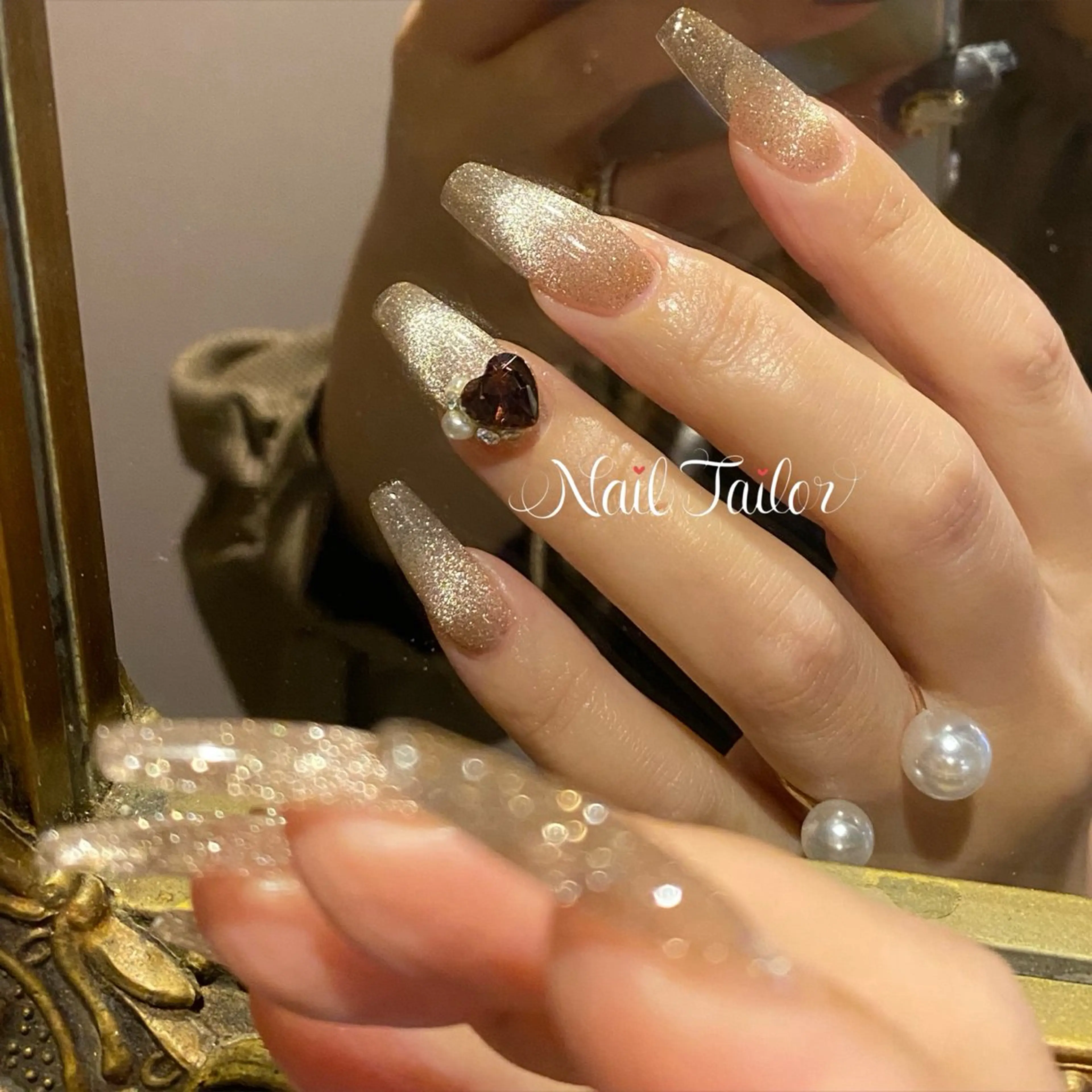 ネイル 長さ出し フラッシュネイル ジェルネイル ハート マグネットネイル ハンドネイル 〜Nail Tailor〜　ネイルテイラー所属・NailTailor ネイルテイラーのネイルデザイン