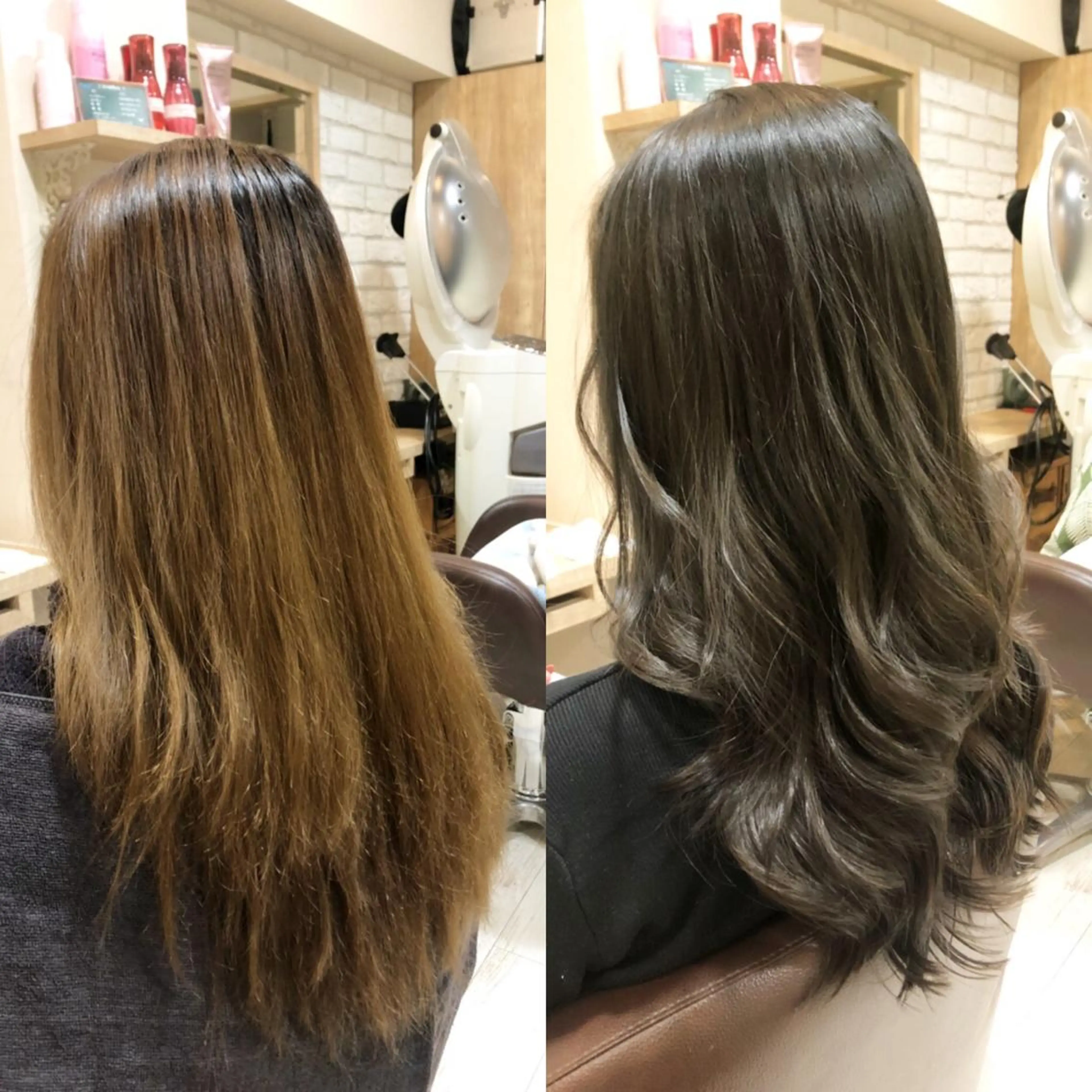 ロング カラー ブリーチ ダークグレー ブリーチなしカラー オリーブグレー シルバー 清水 有実子のヘアスタイル