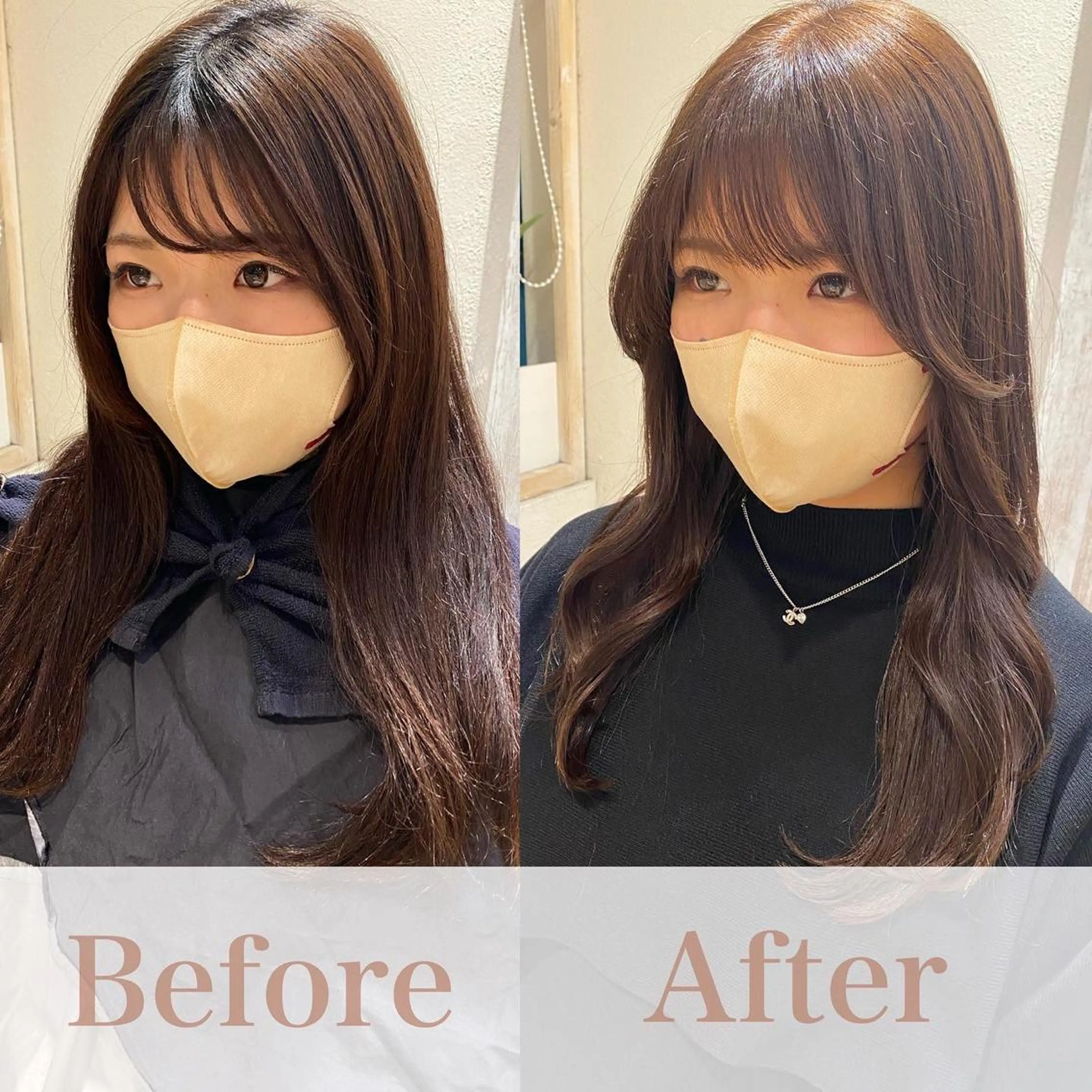 ロング カラー ベージュカラー ショコラベージュ くびれヘア 顔周りカット 顔周り/くびれヘア 韓国ヘア💕風間るなのヘアスタイル