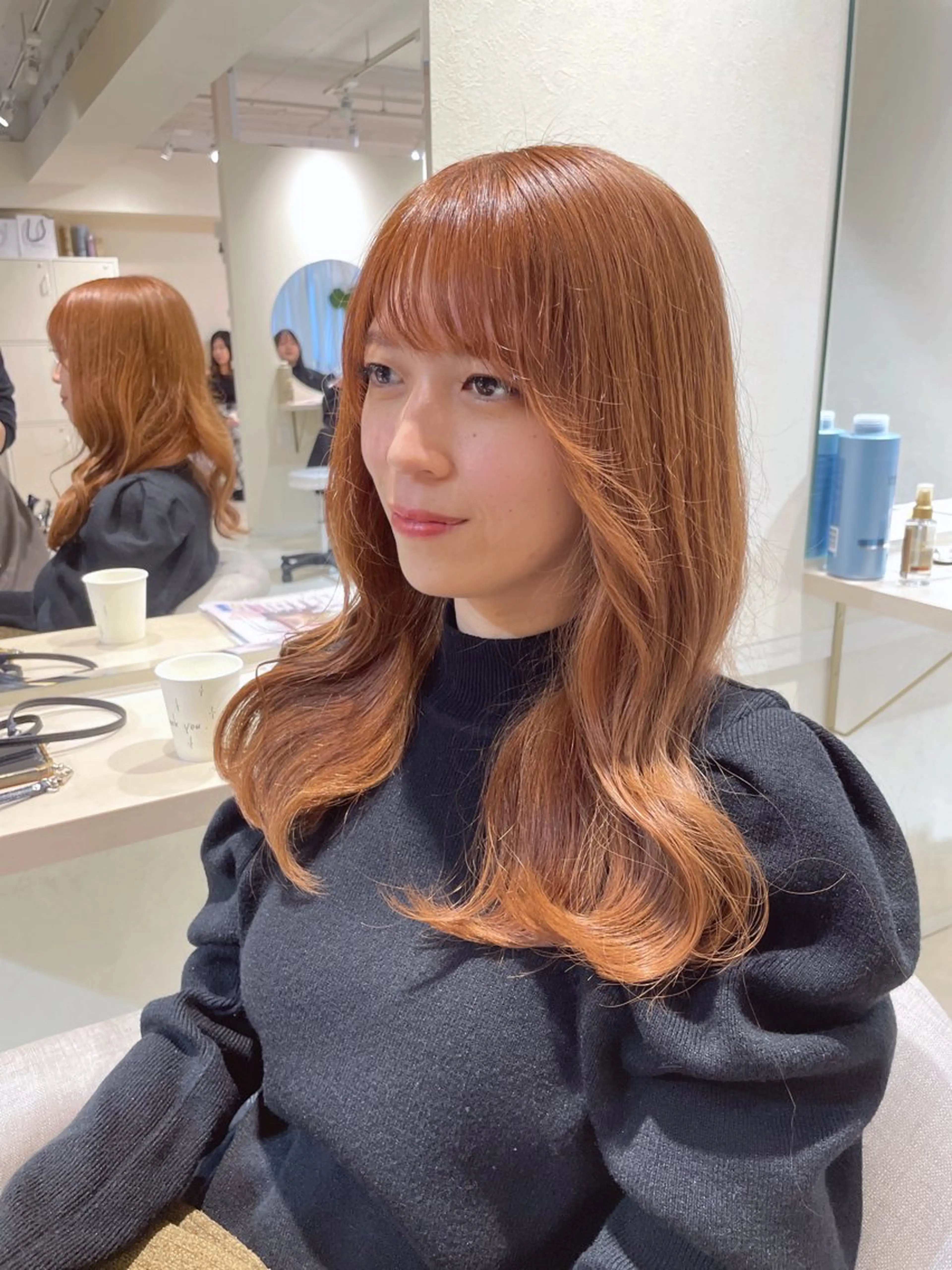 ミディアム カラー ブリーチ 透明感カラー ブリーチなしカラー 髪質改善 韓国風ヘア CreBiA ten_【クレビアテン】所属・crebia 漢人 美海／レイヤーカットのヘアスタイル