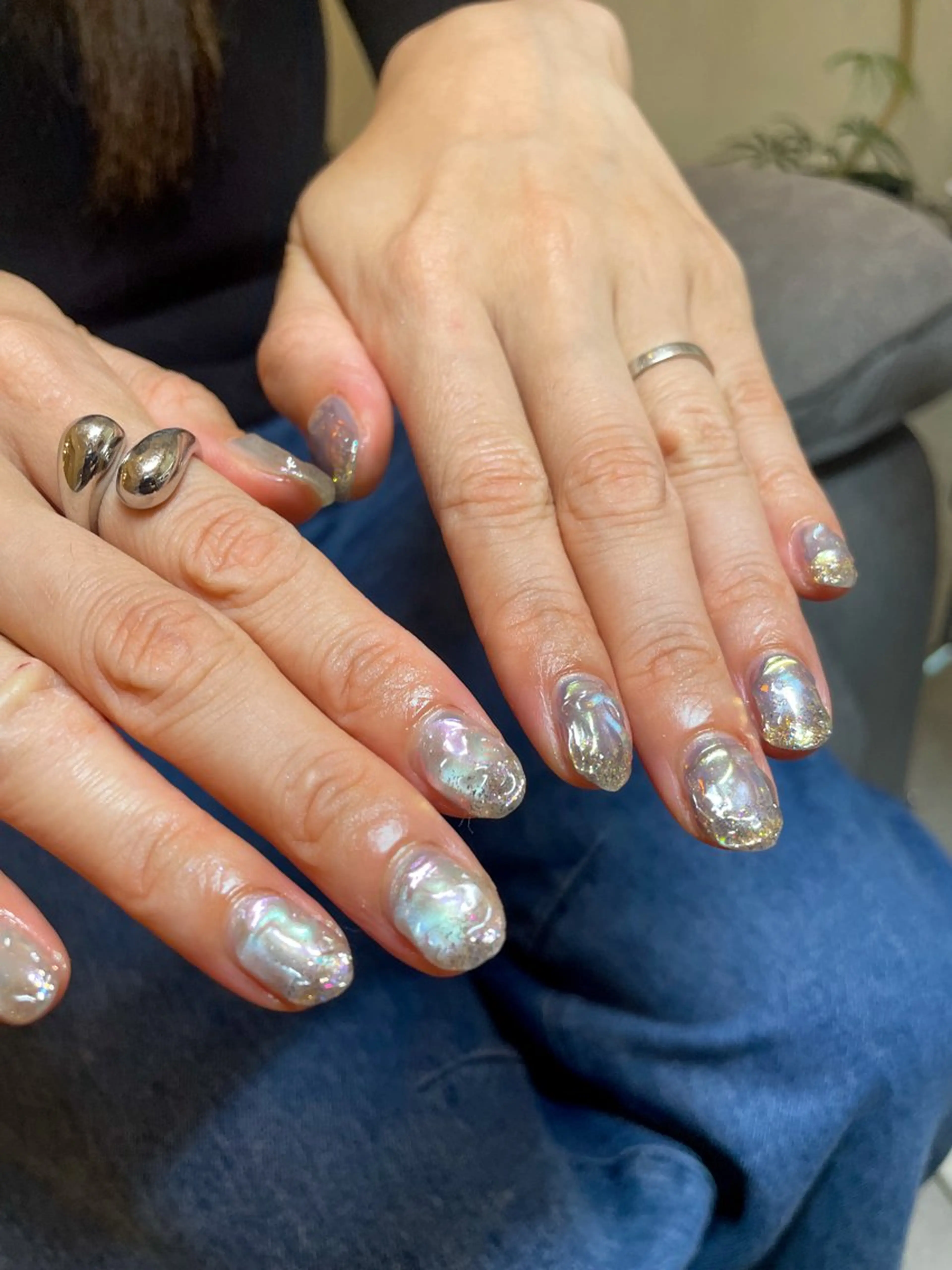 ネイル オーロラネイル 水色 マグネットネイル パープル anny ／あにのネイルデザイン