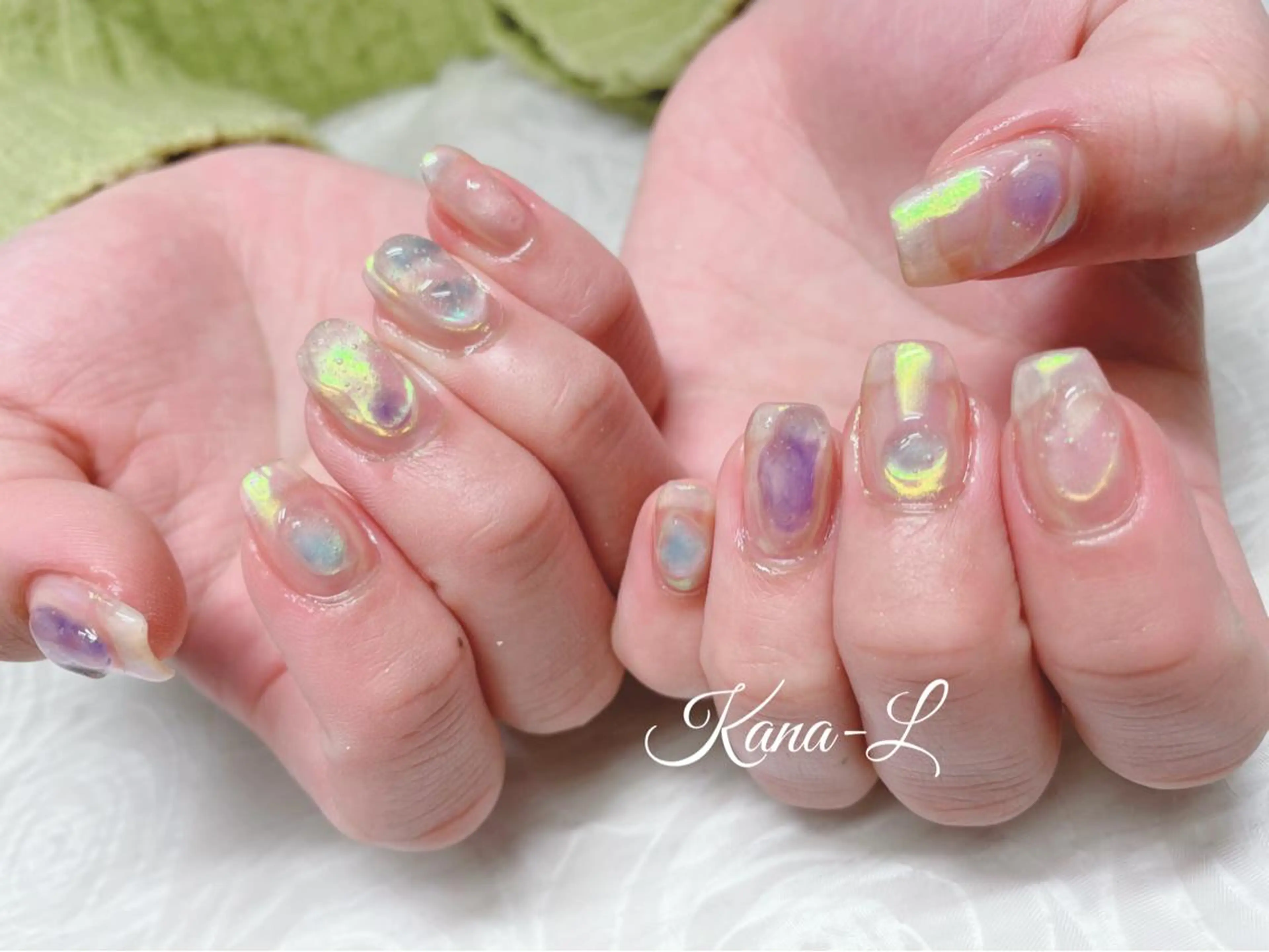 カラー ネイル オーロラネイル ぷっくりネイル 春ネイル 芦辺 香奈のネイルデザイン