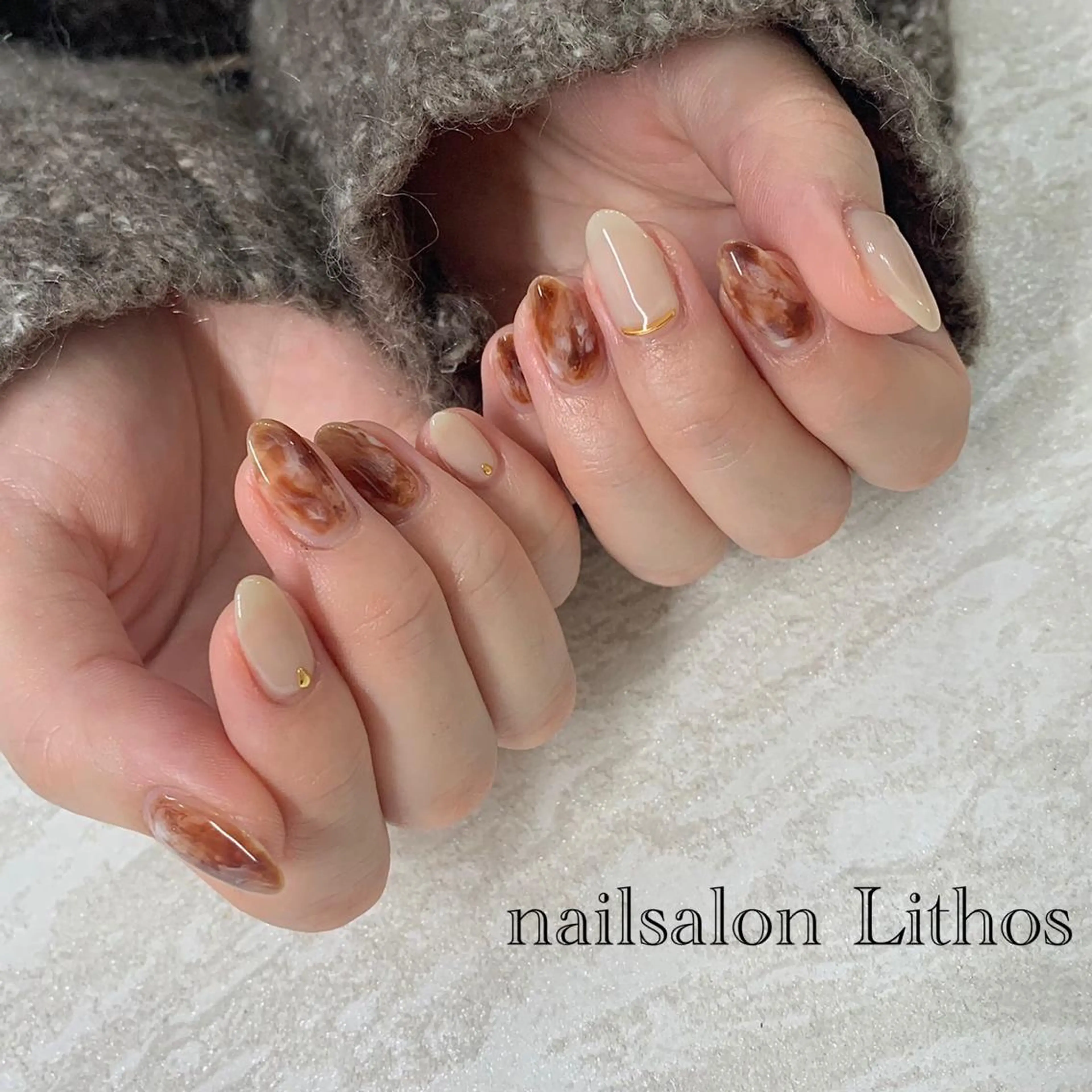 ネイル ブラウン ハンドネイル nailsalon Lithos所属・nailsalon Recontreのネイルデザイン
